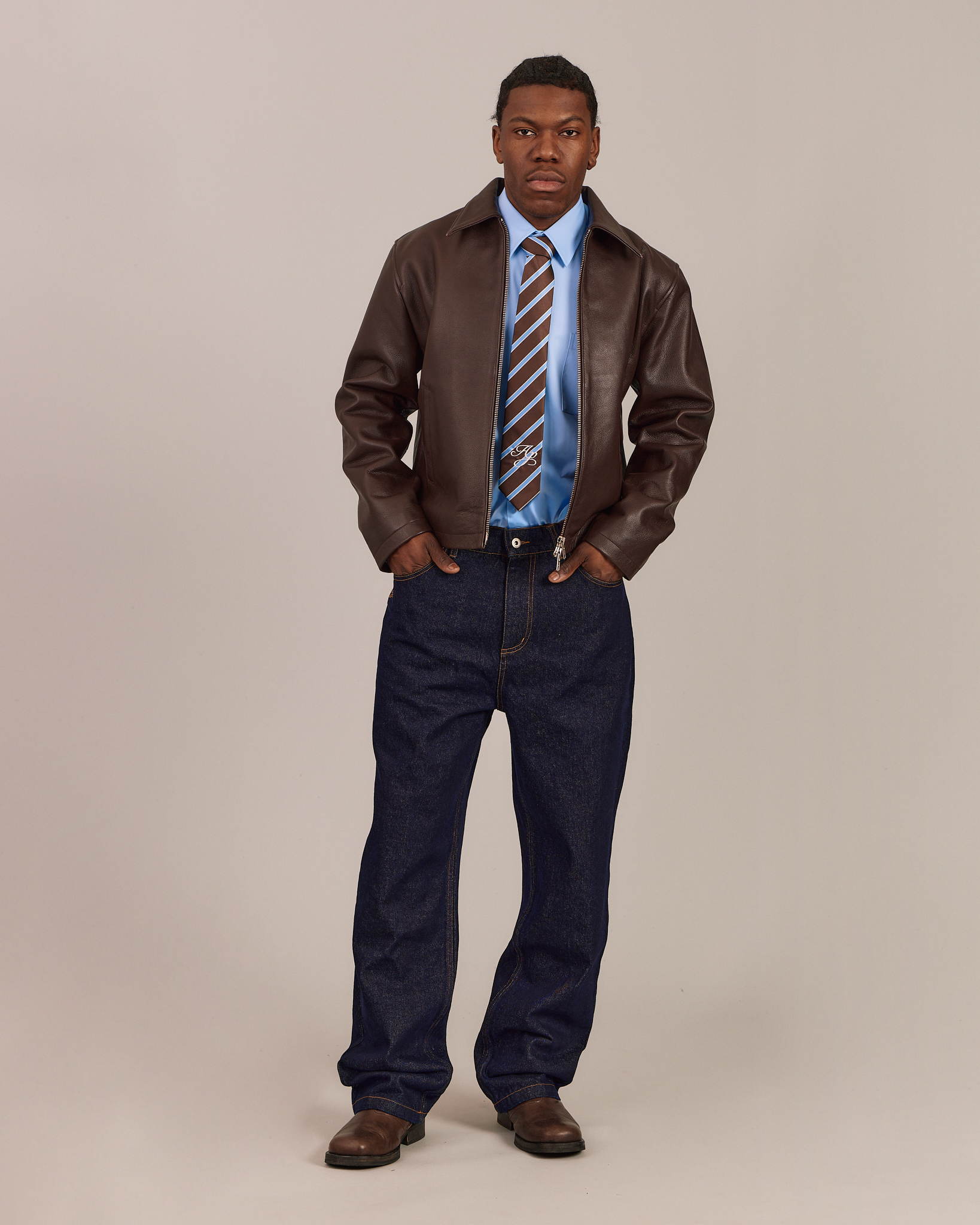Tie - Brown w. Blue Stripes