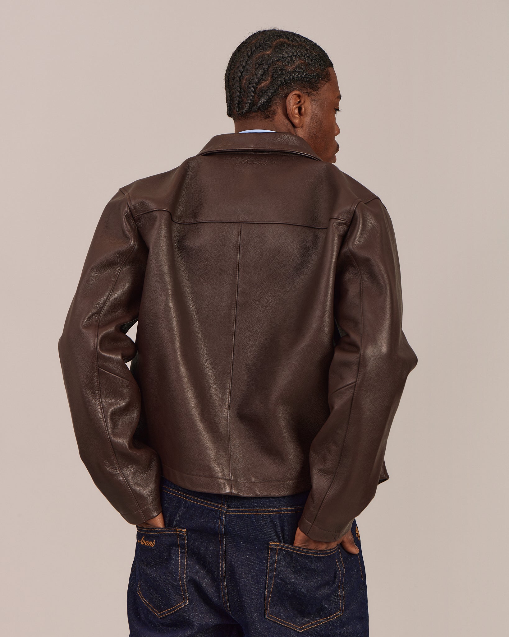 Pebbled Leather Jacket - Brown – Avoni Projects