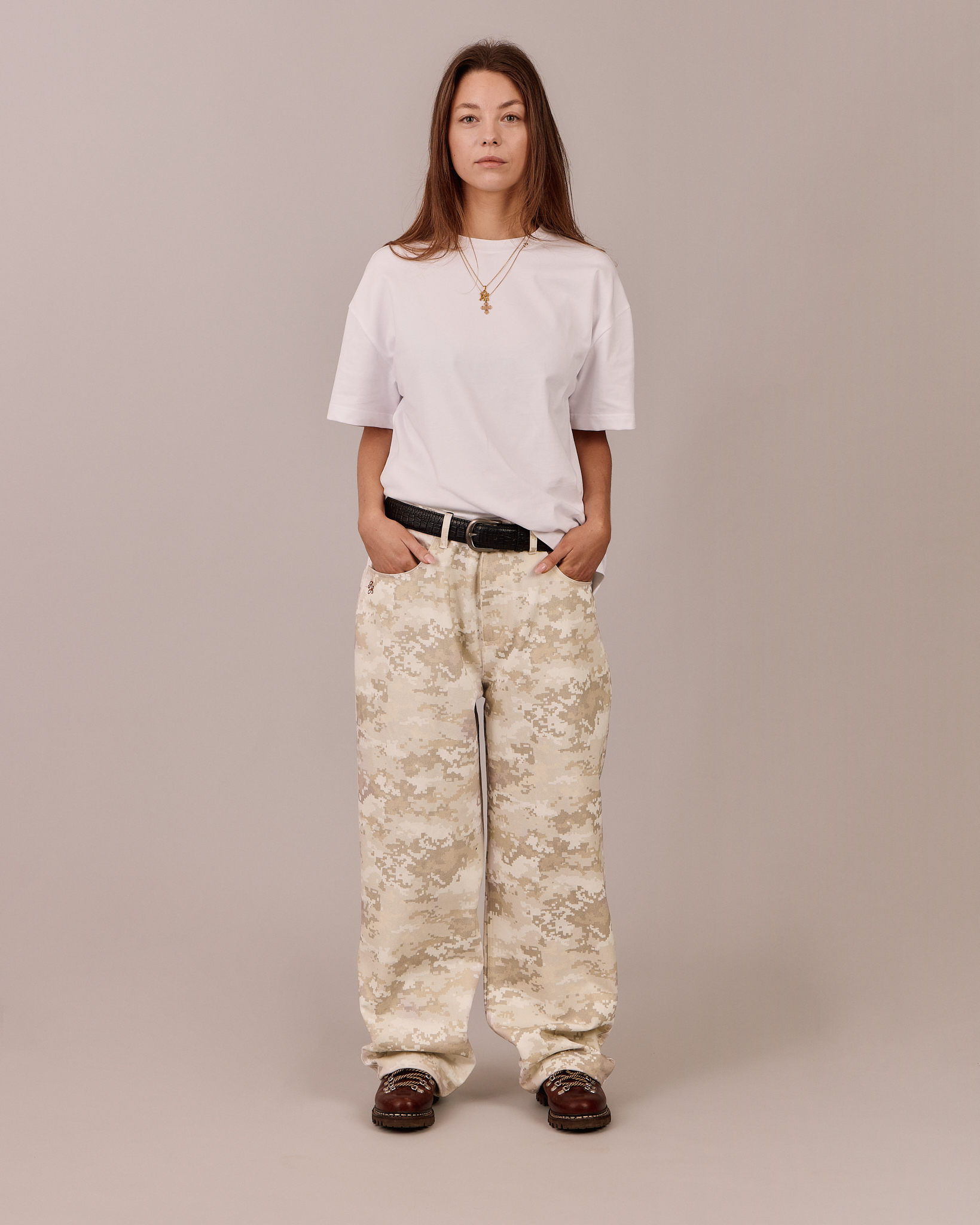 Baggy Canvas Pants - Beige Camo