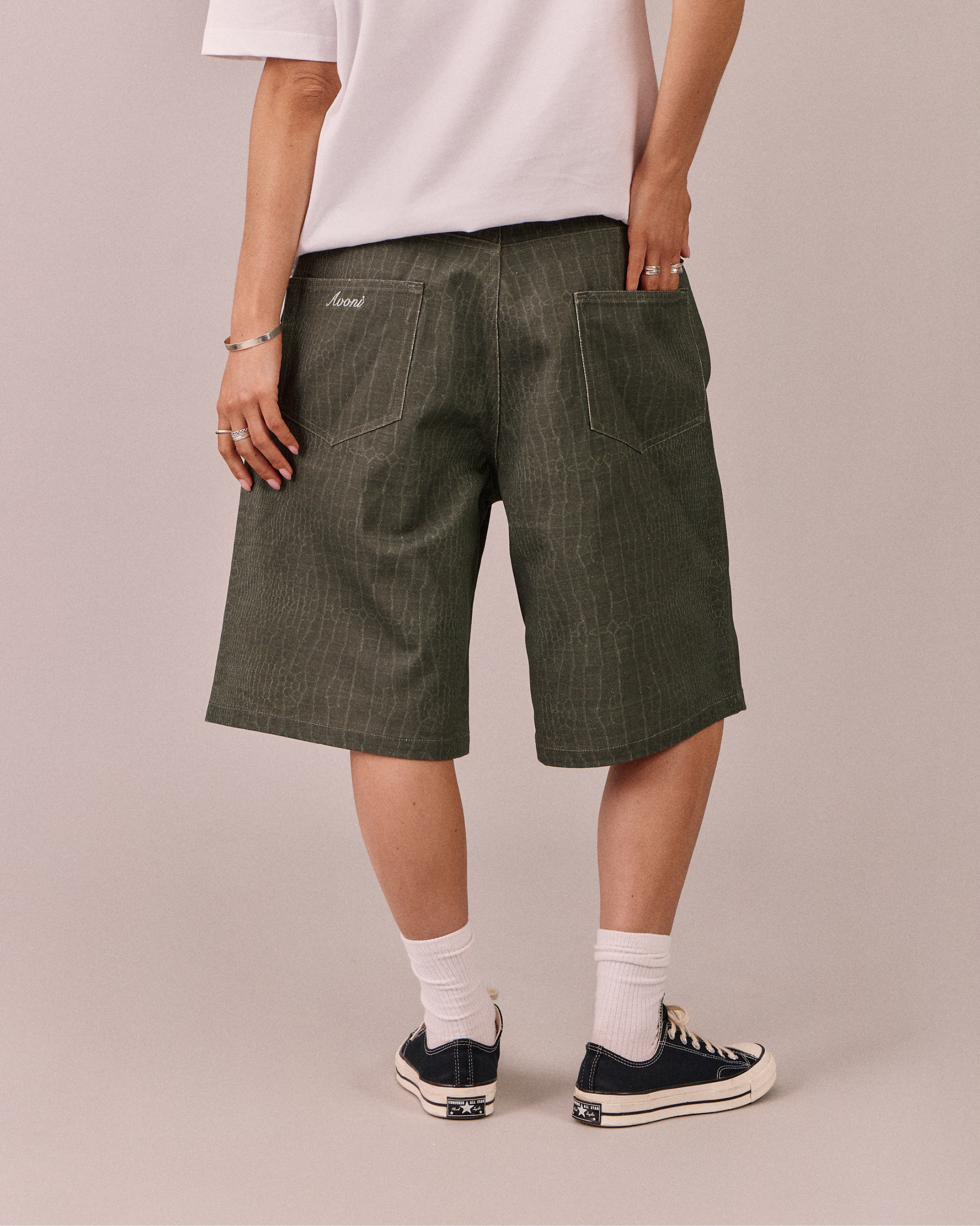 Baggy Canvas Jorts - Green Croc