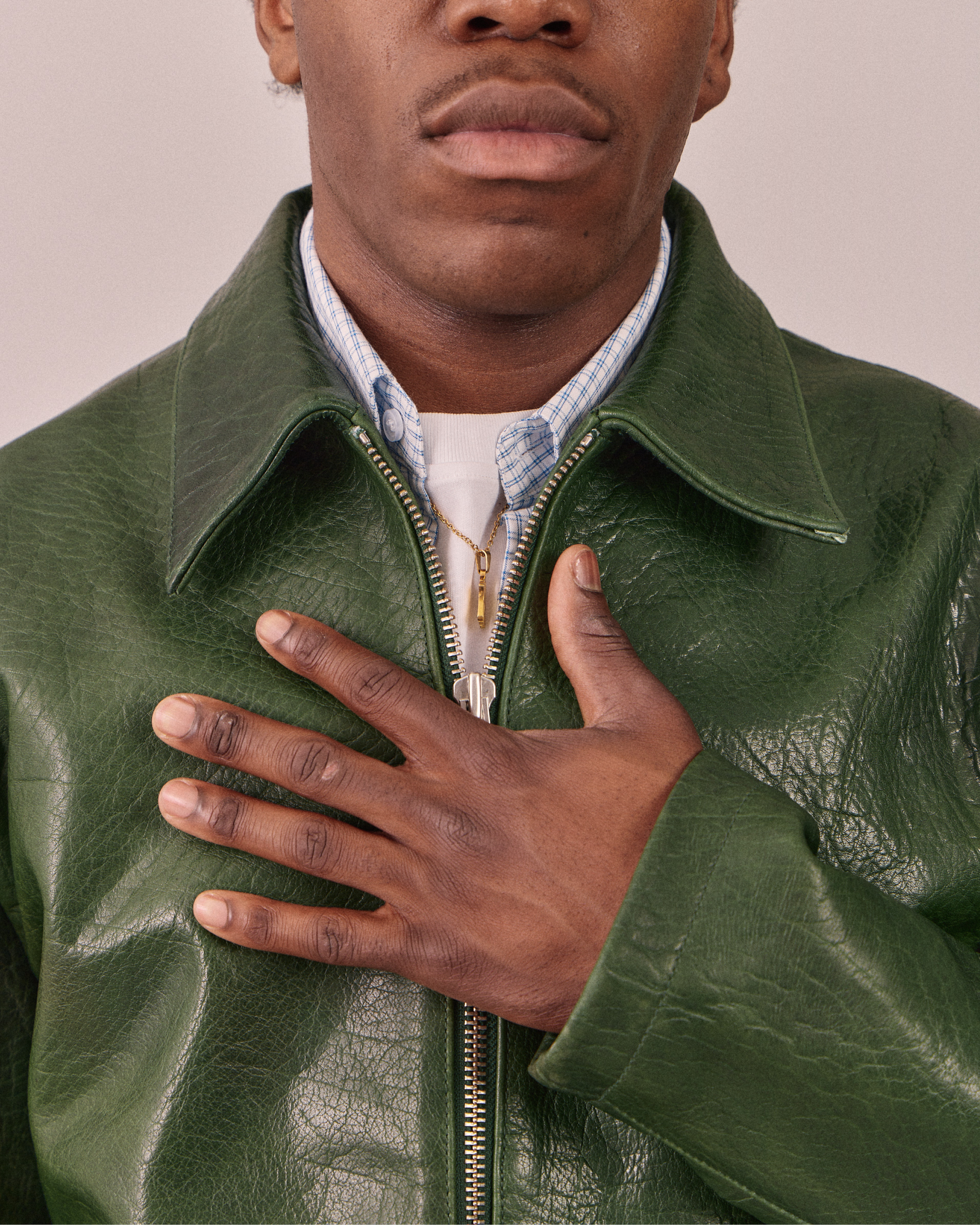 High Gloss Leather Jacket - Green – Avoni Projects