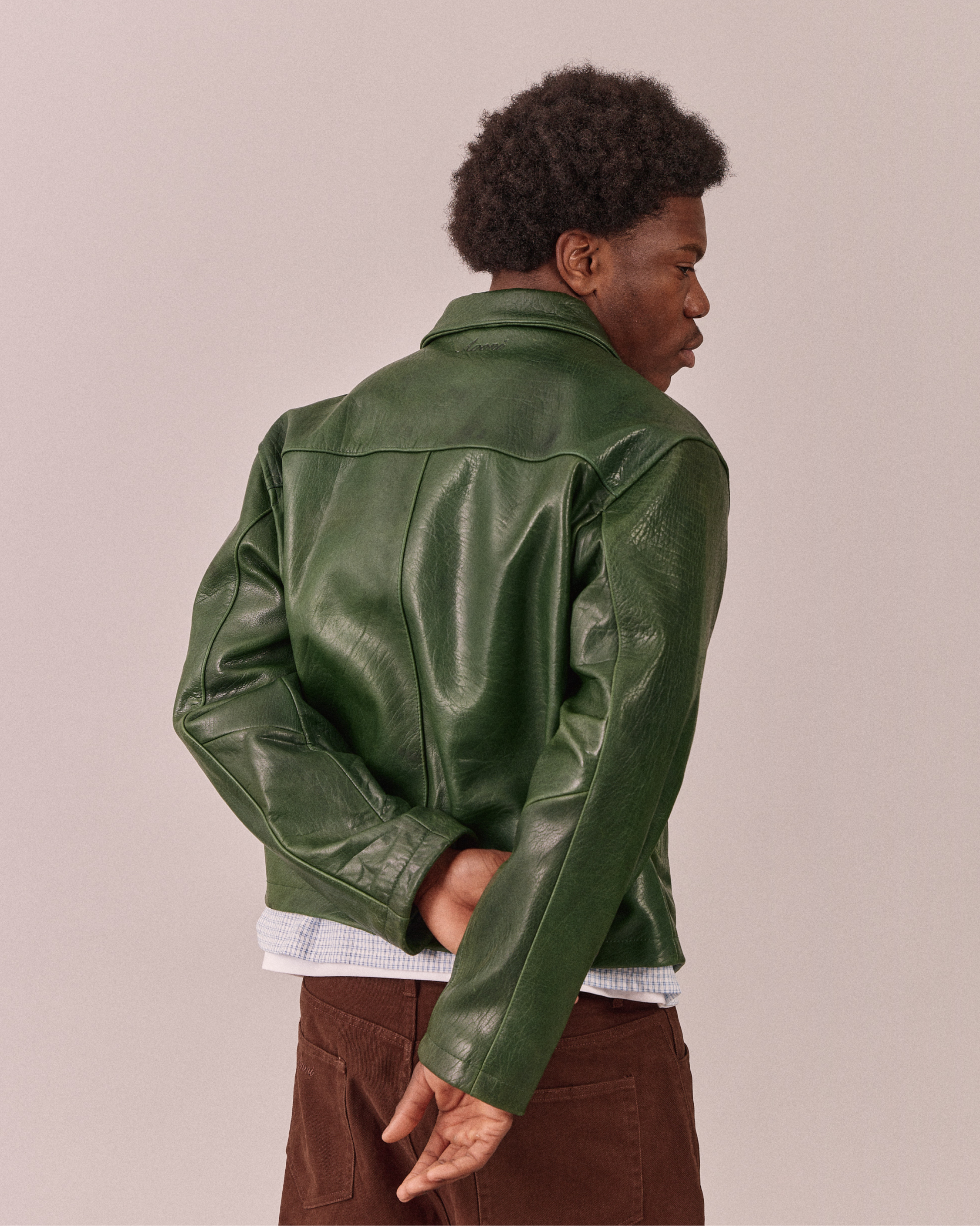 High Gloss Leather Jacket - Green – Avoni Projects