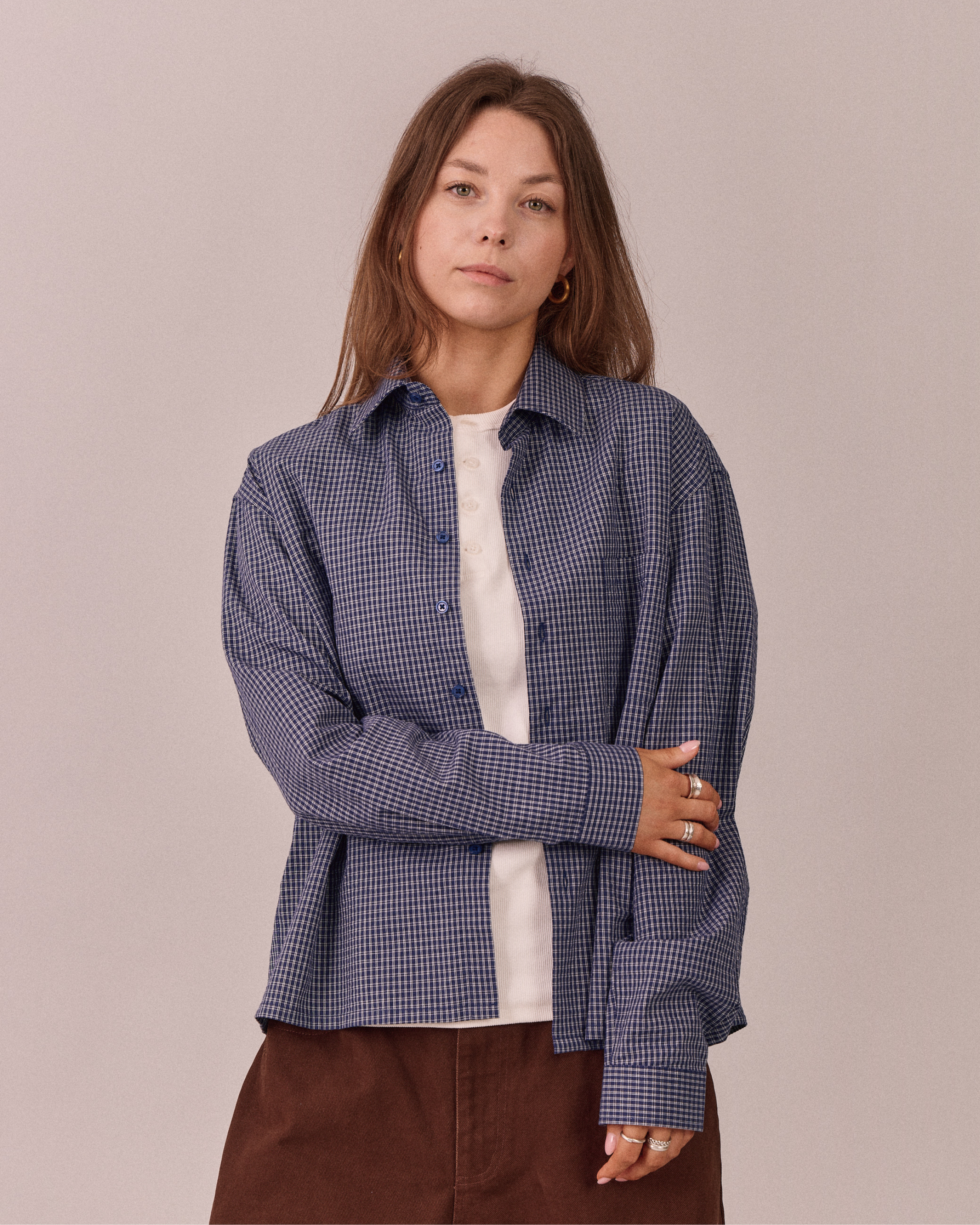 LS Checkered Shirt - Navy/White