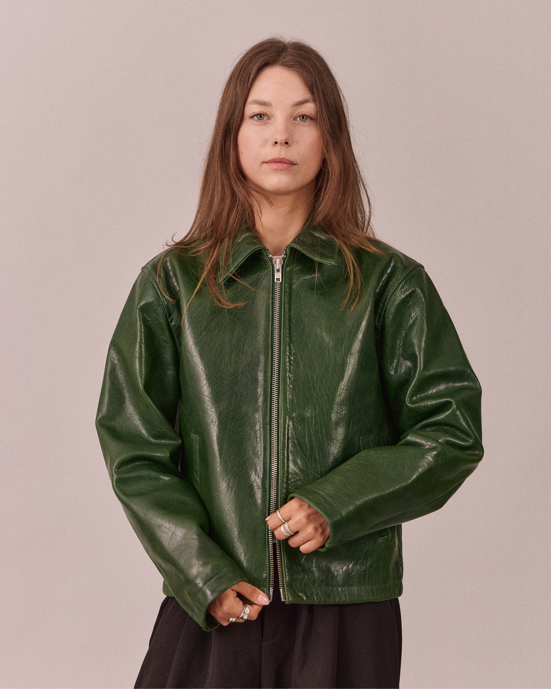 High Gloss Leather Jacket - Green – Avoni Projects