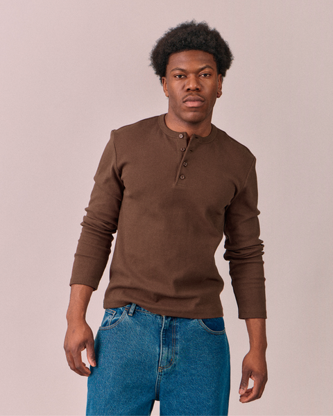 トップス SIMPLE PROJECT HENLEY SHIRT brown LS Henley Shirt - Brown – Avoni Projects