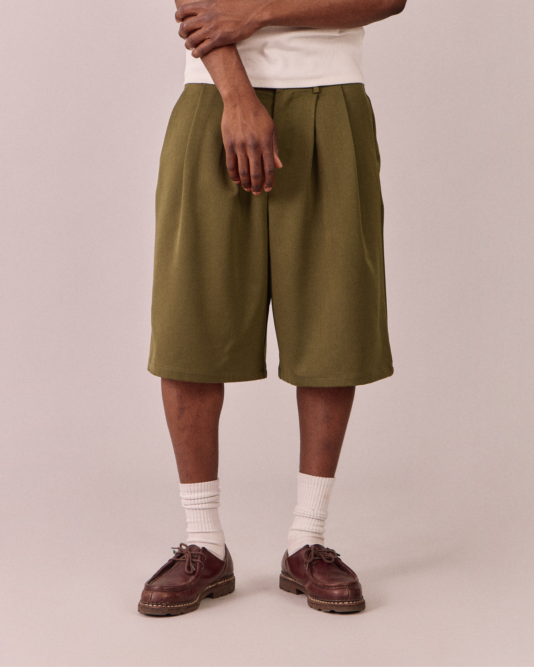 Relaxed Suit Shorts - Dark Green