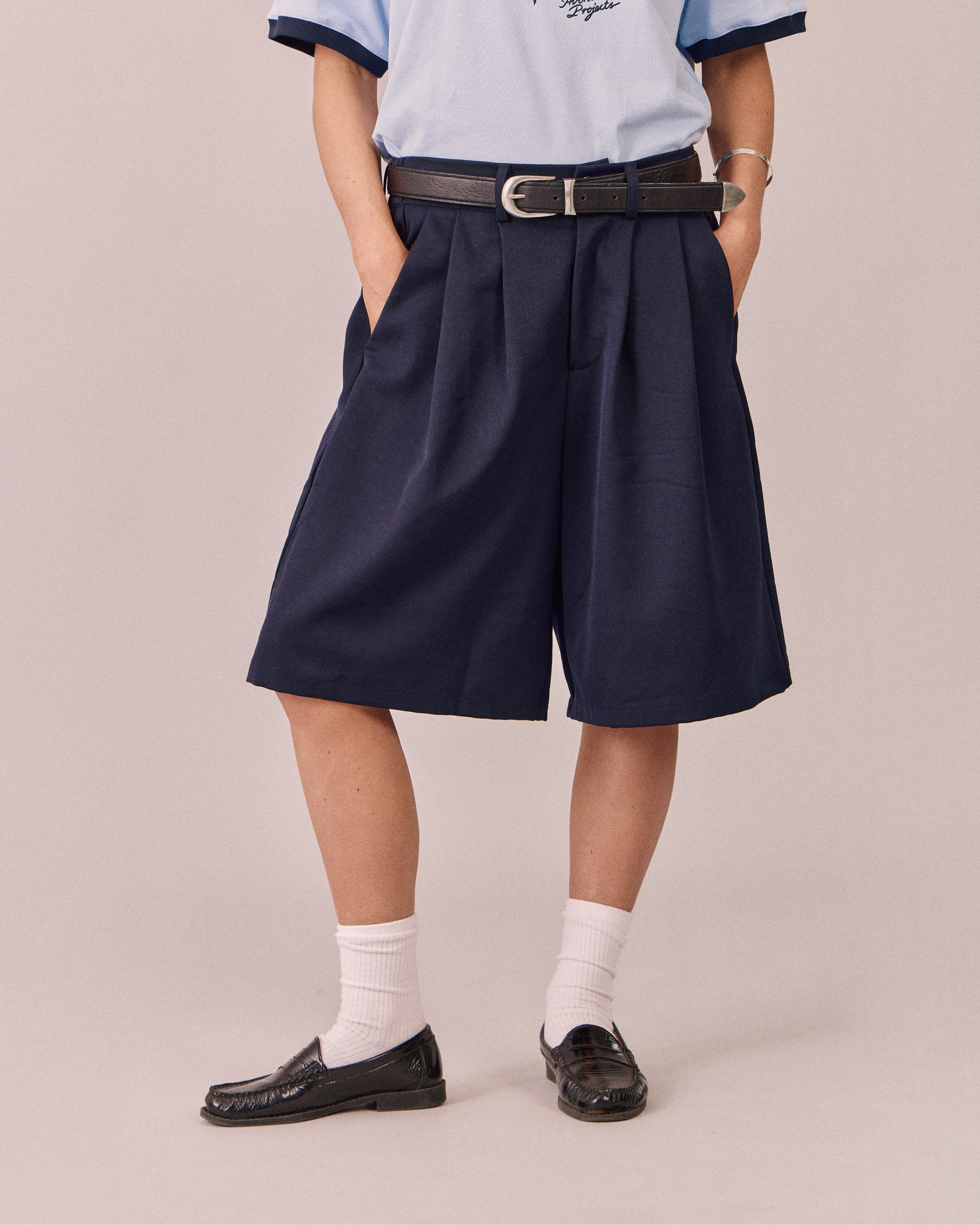 Relaxed Suit Shorts - Navy
