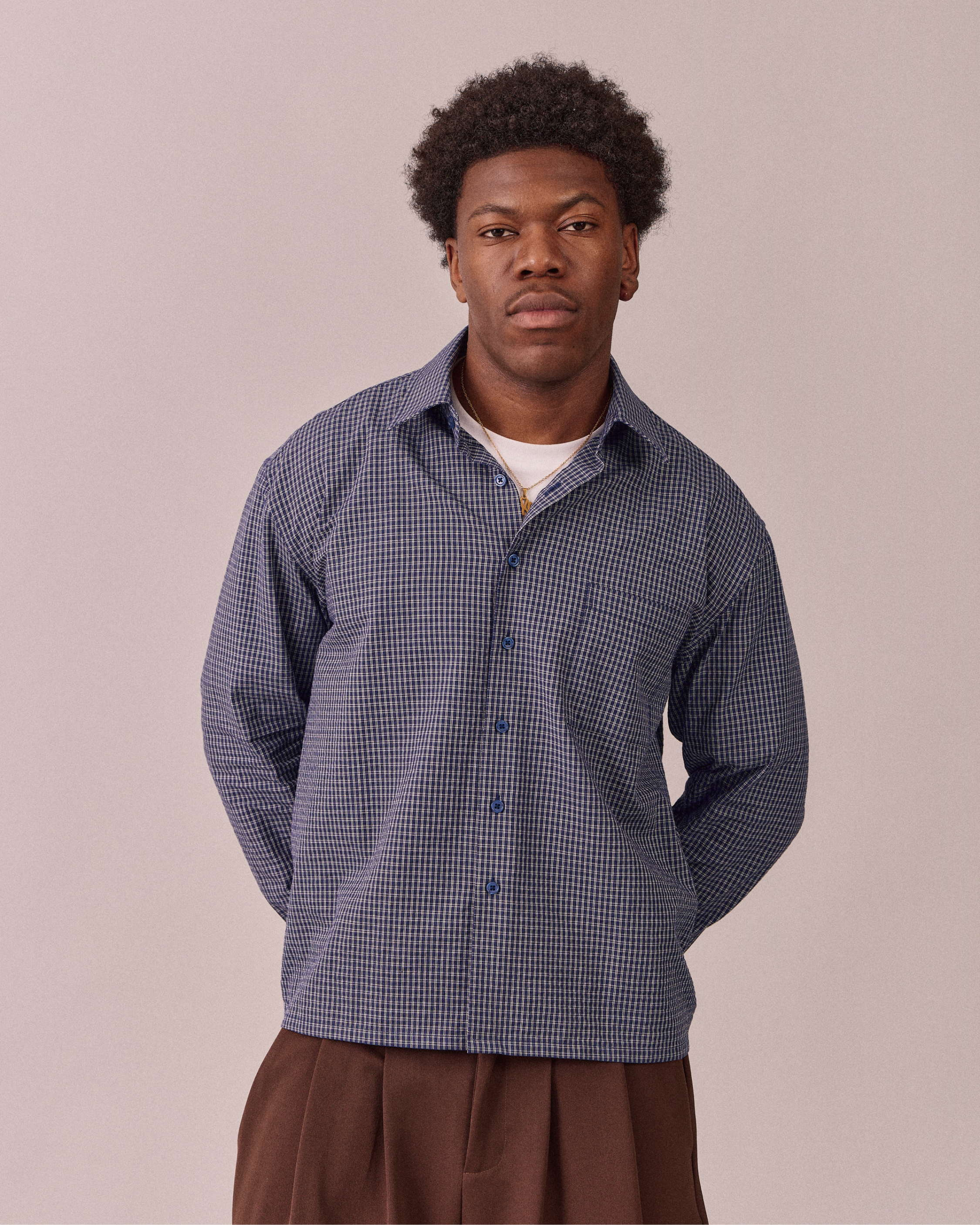 LS Checkered Shirt - Navy/White