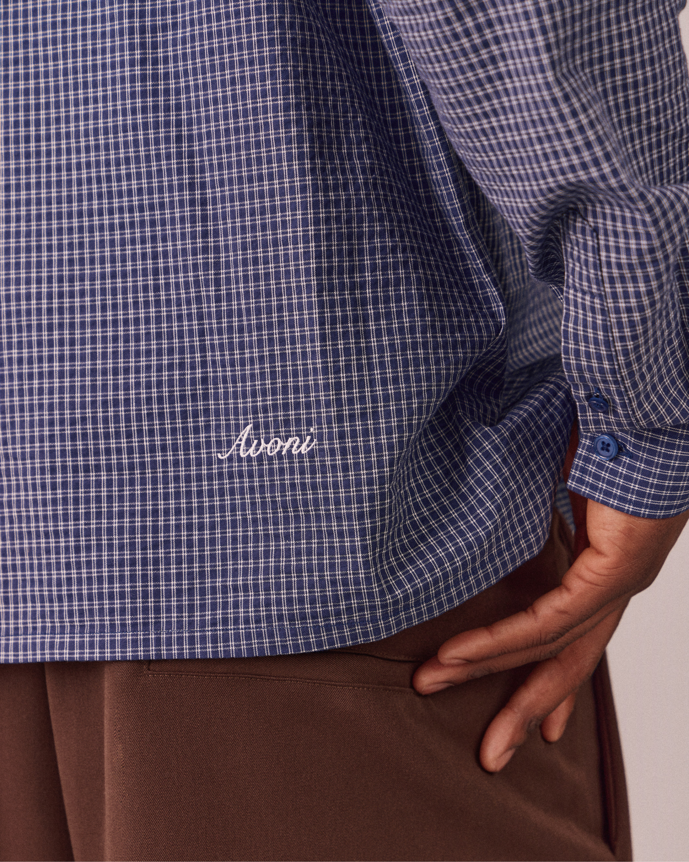 LS Checkered Shirt - Navy/White