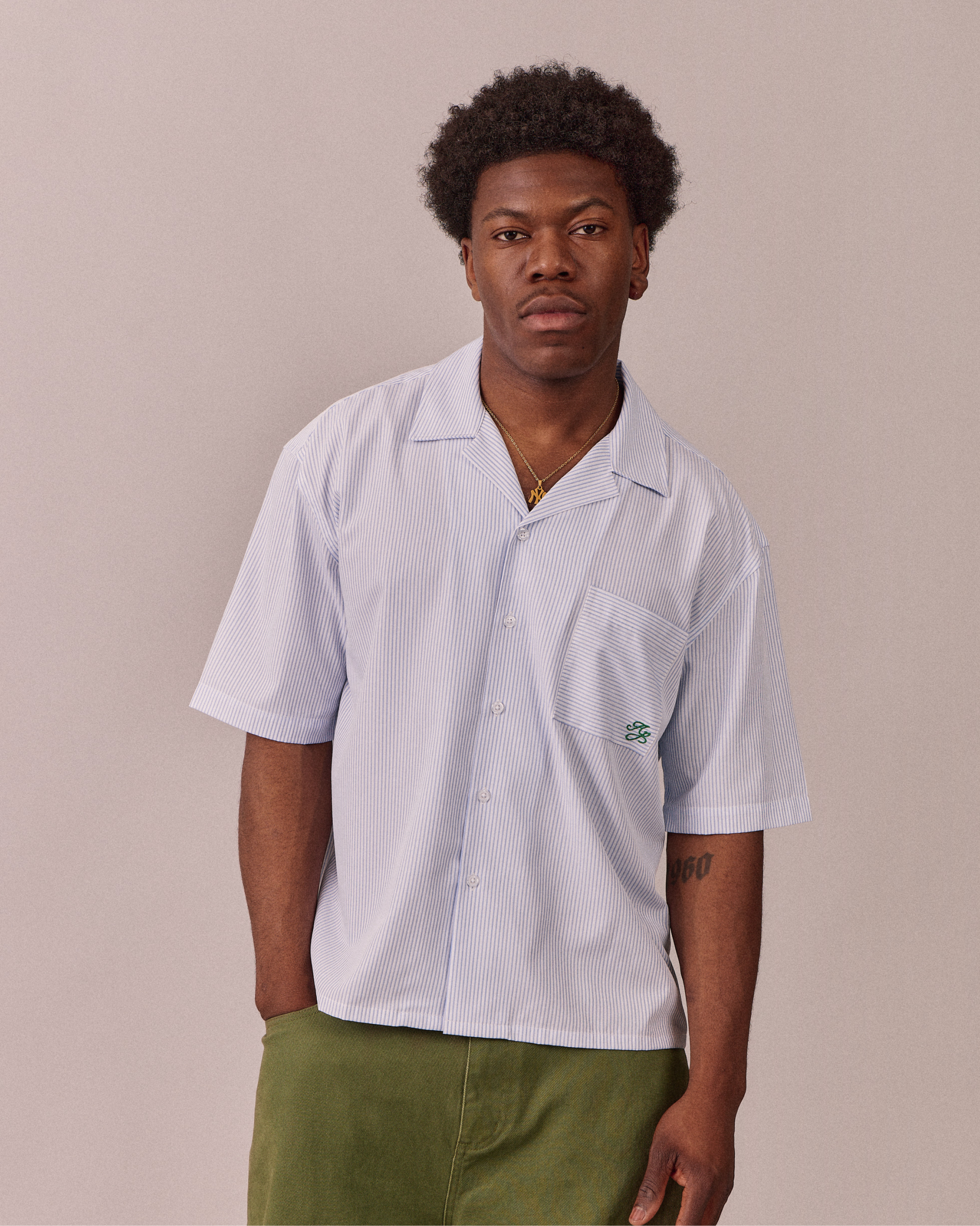 SS Bamboo Striped Shirt - Blue/White