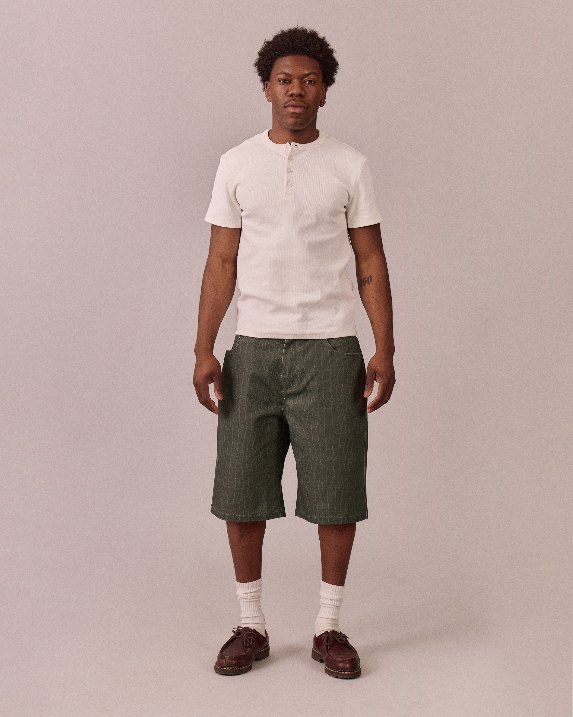 Baggy Canvas Jorts - Green Croc