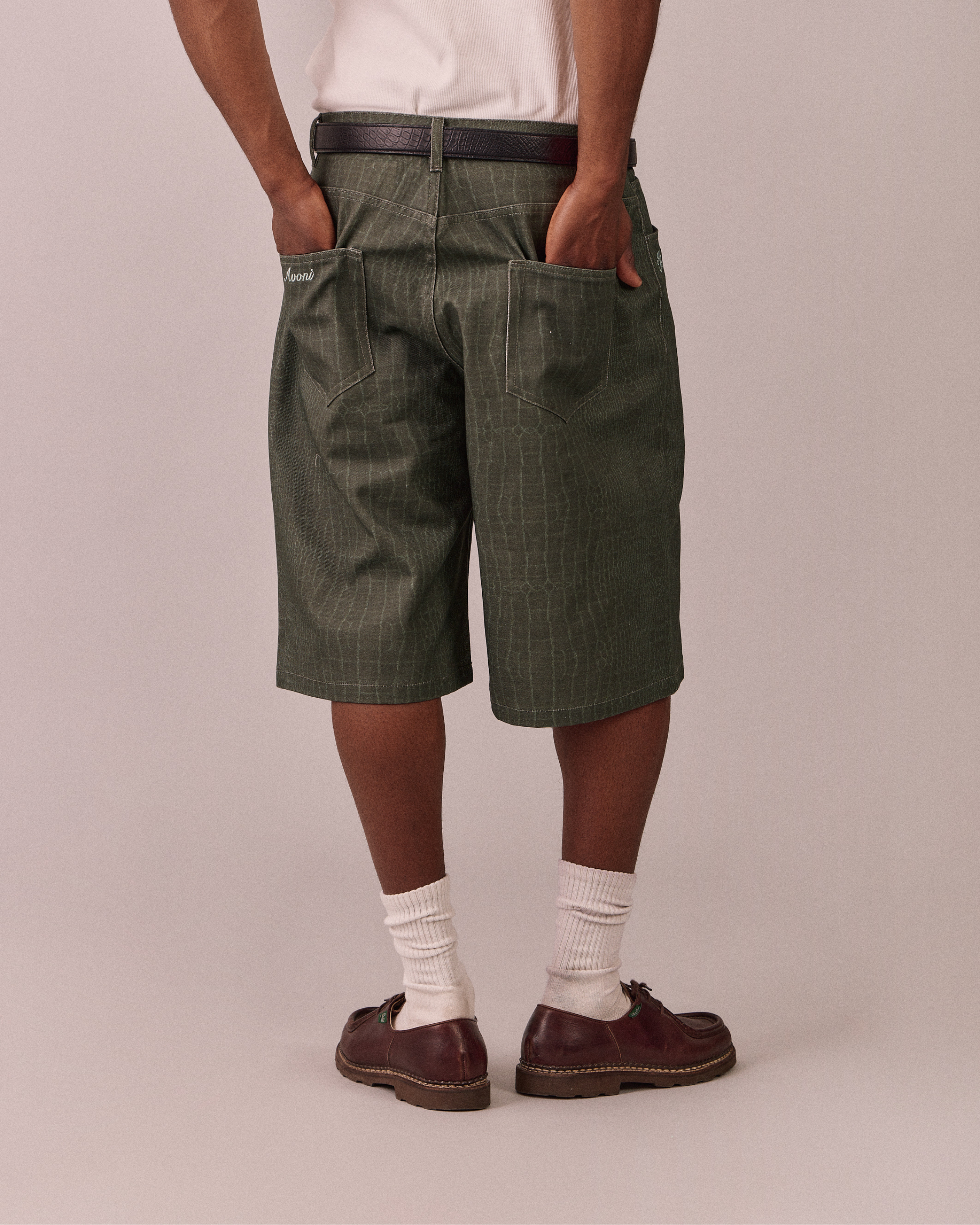 Baggy Canvas Jorts - Green Croc