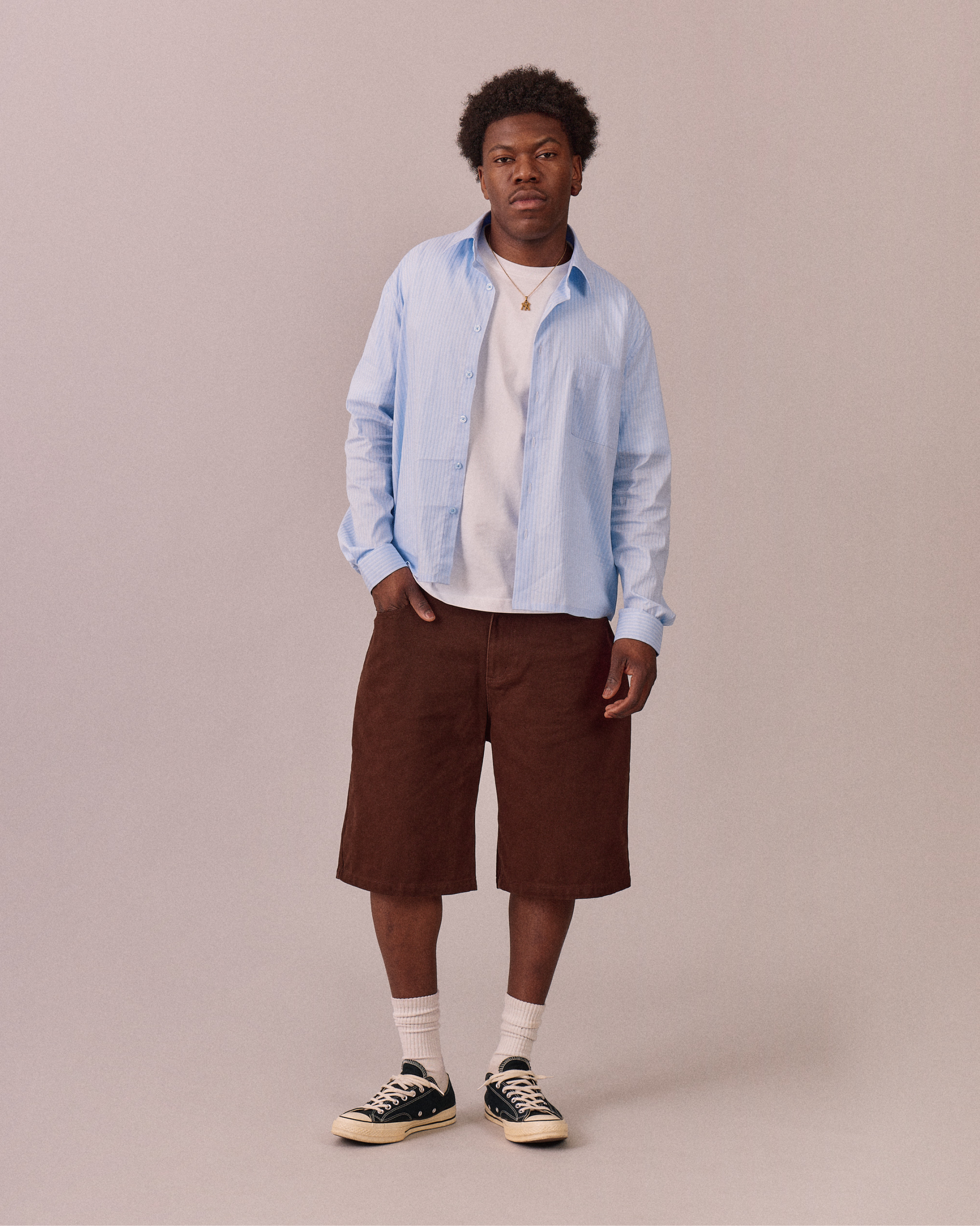 LS Striped Shirt - Light Blue w. White Stripe