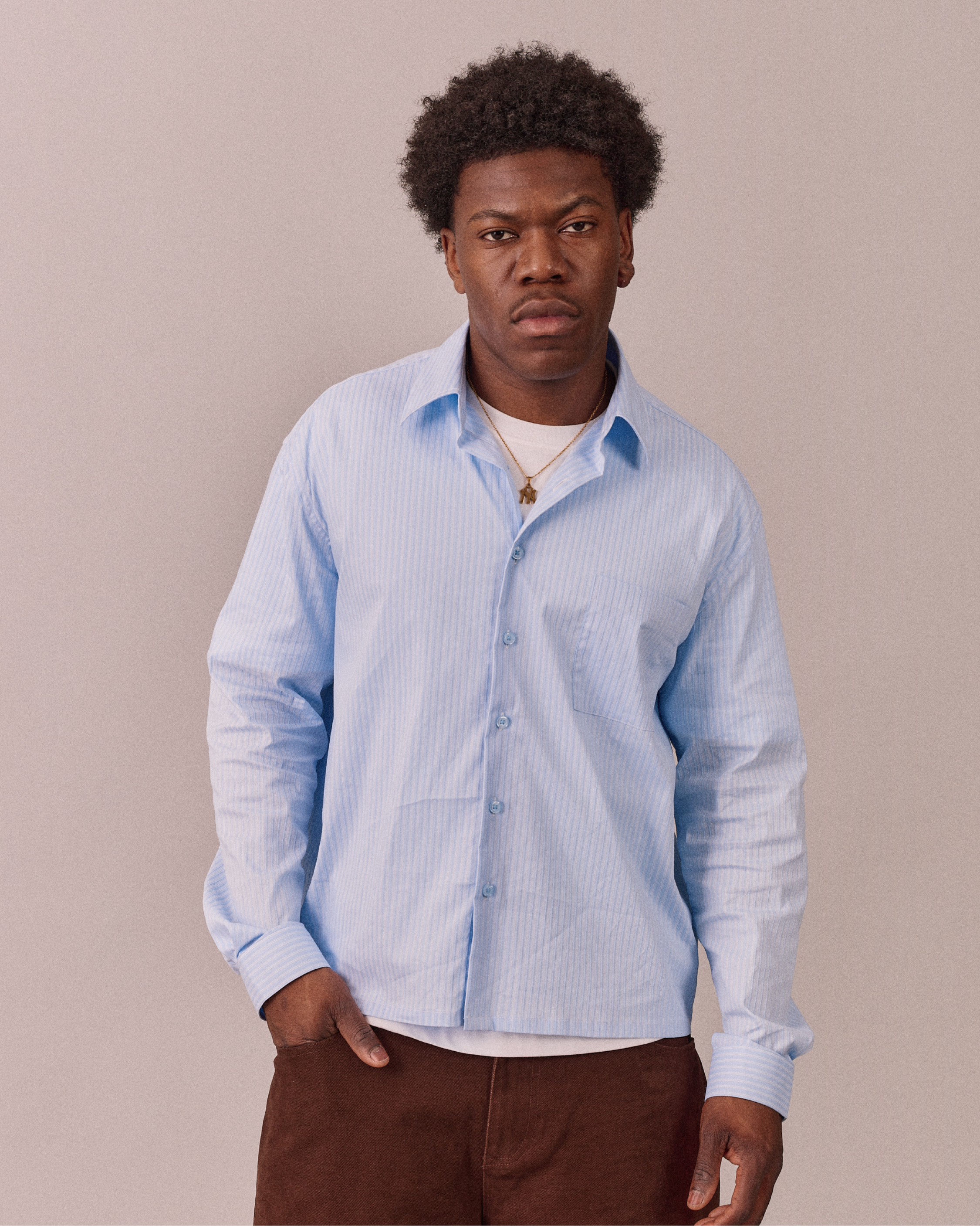 LS Striped Shirt - Light Blue w. White Stripe
