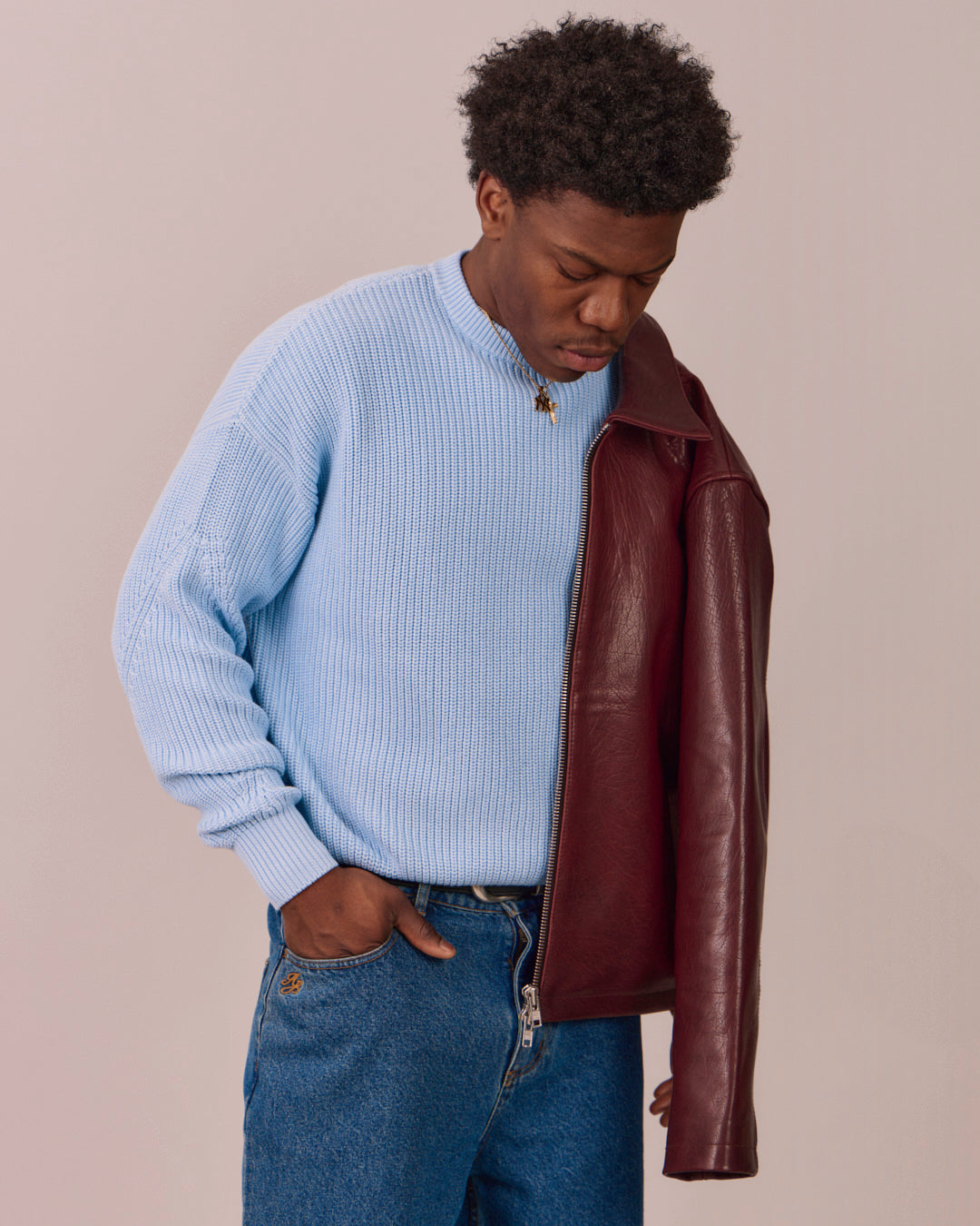Fisherman O Neck Knit - Baby Blue