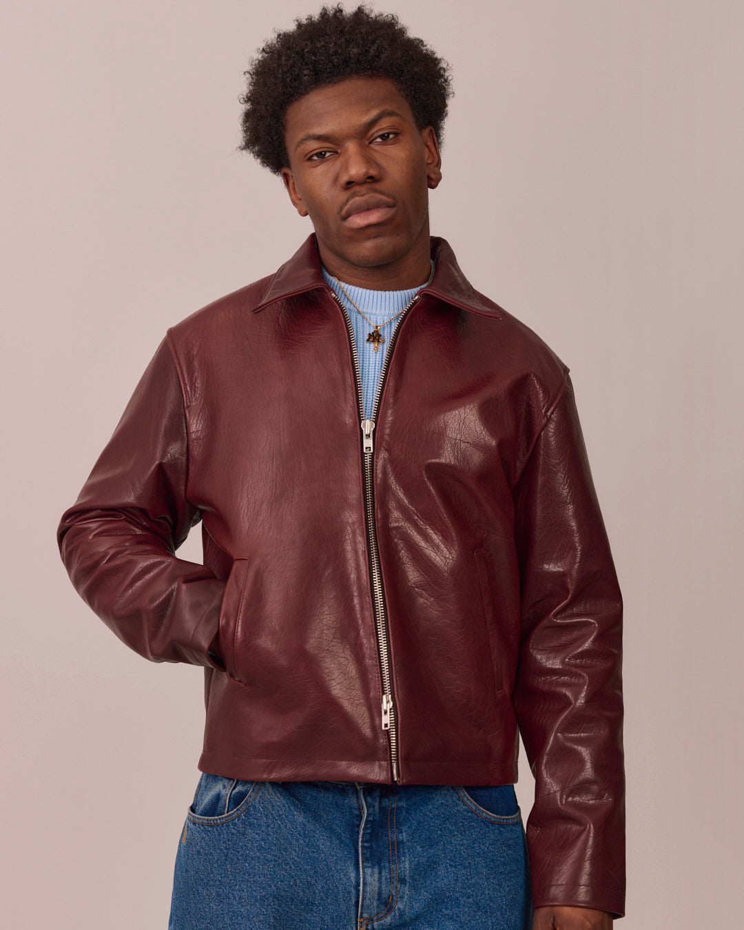High Gloss Leather Jacket - Mahogany