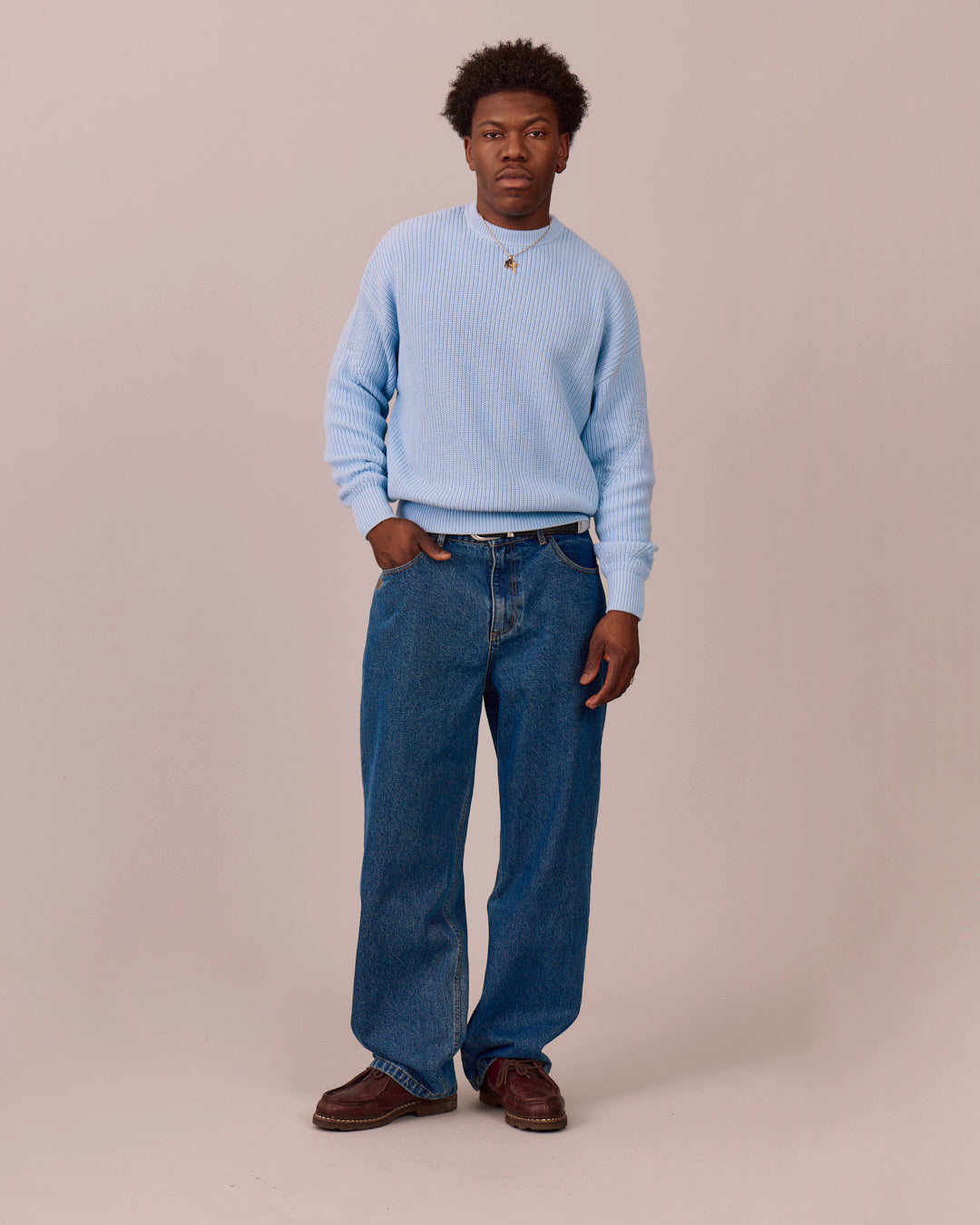 Fisherman O Neck Knit - Baby Blue