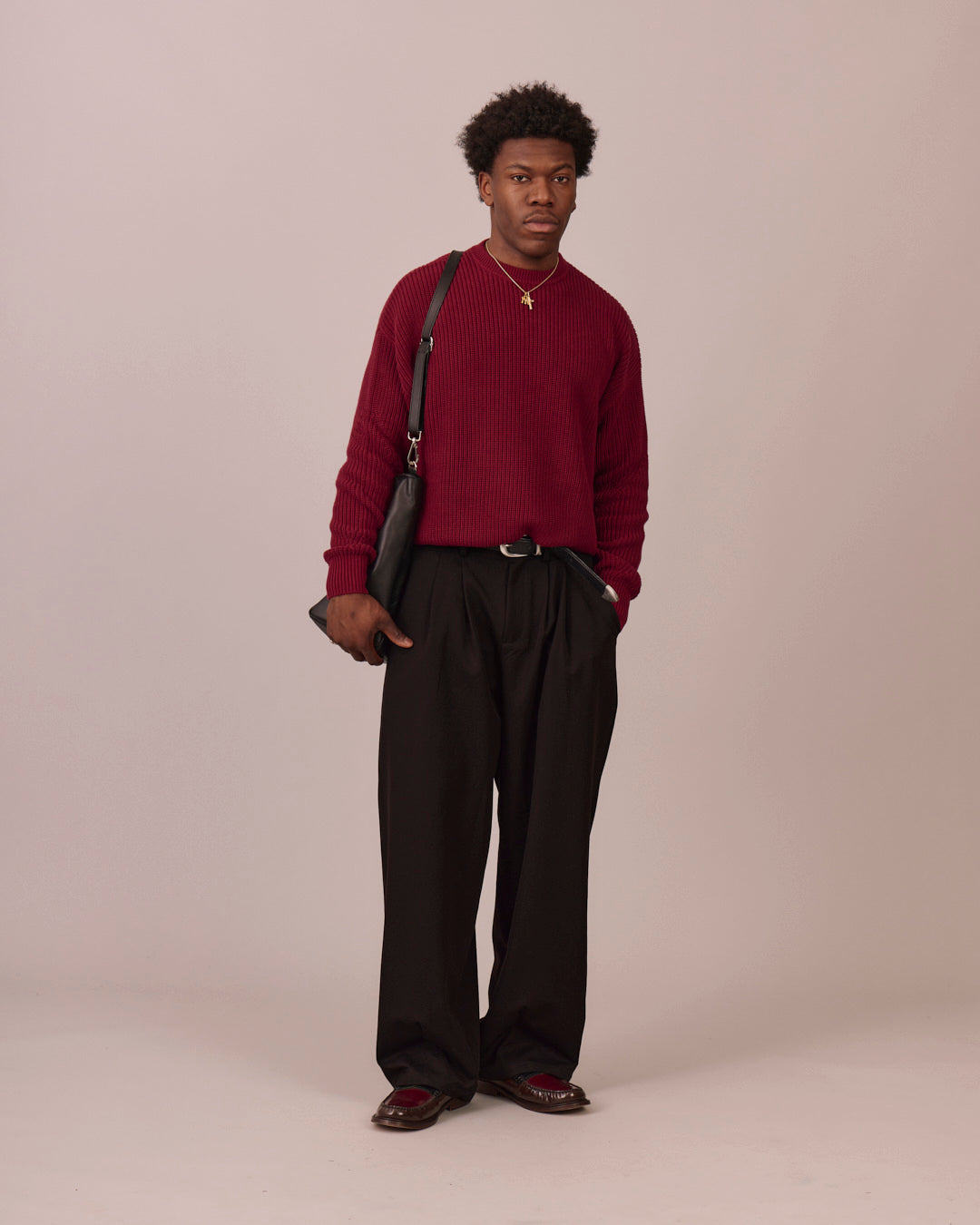 Fisherman O Neck Knit - Burgundy