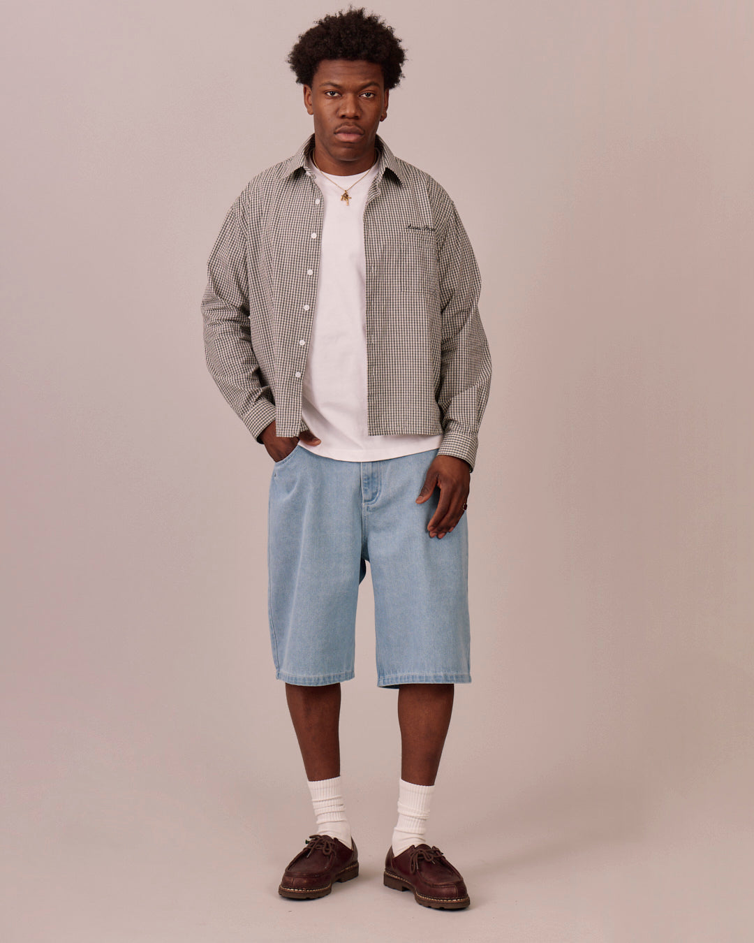 Baggy Denim Jorts - Light Blue