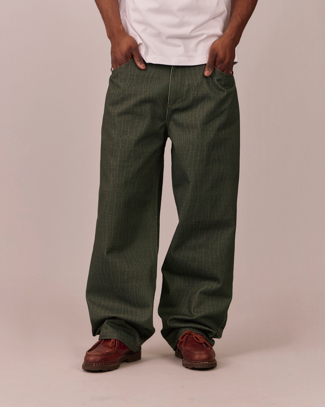 Baggy Canvas Pants - Green Croc