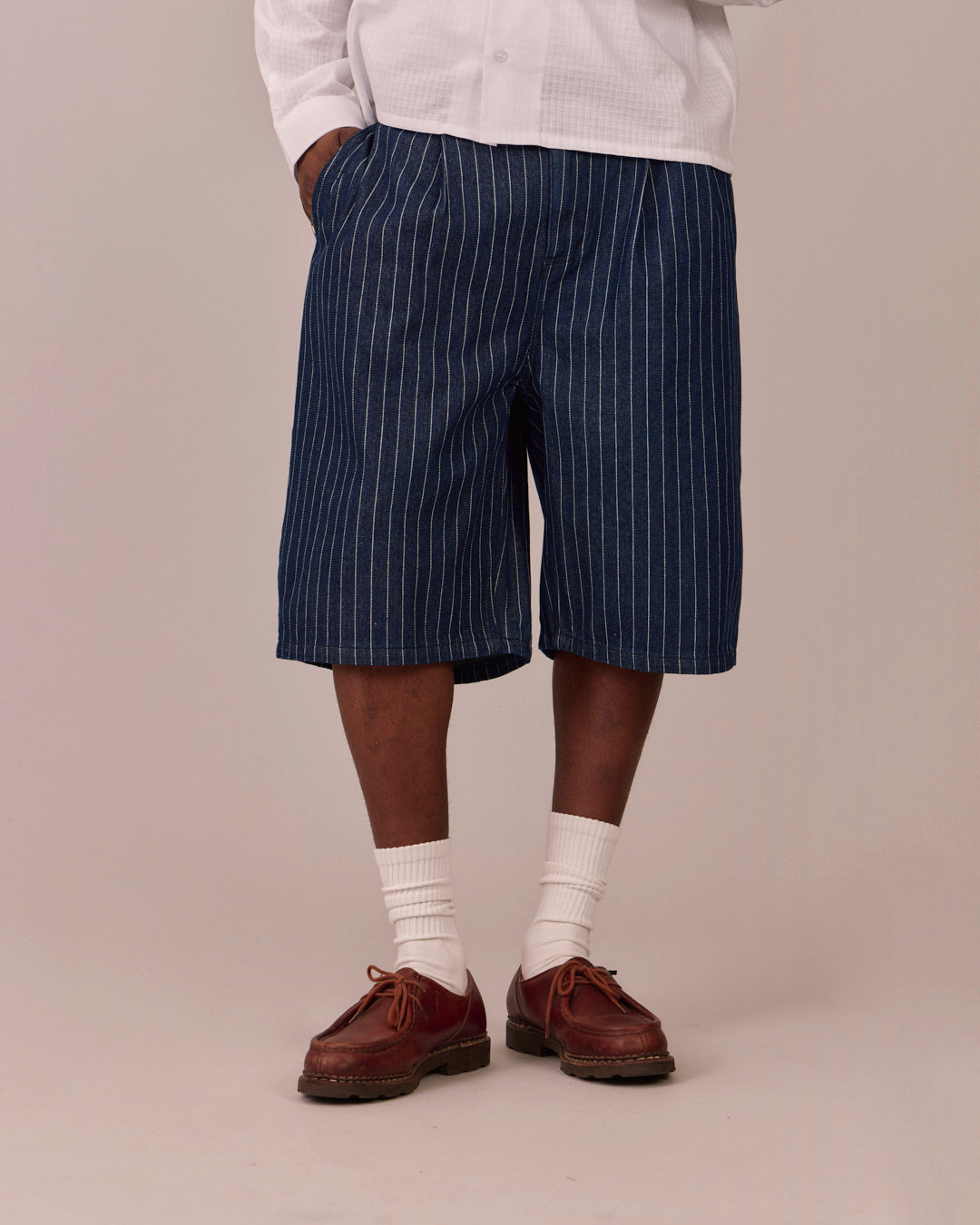 Baggy Pleated Jorts - Striped