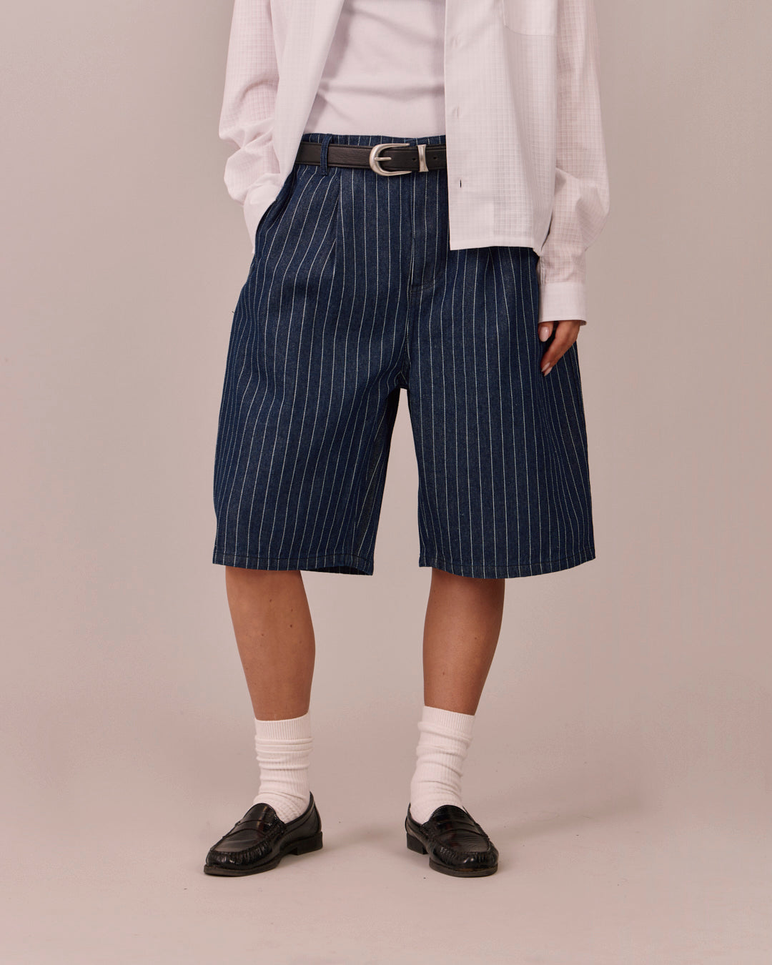 Baggy Pleated Jorts - Striped