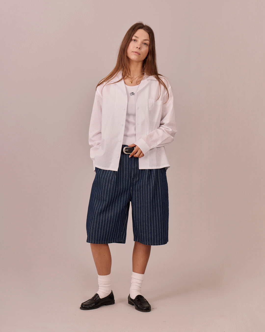 Baggy Pleated Jorts - Striped
