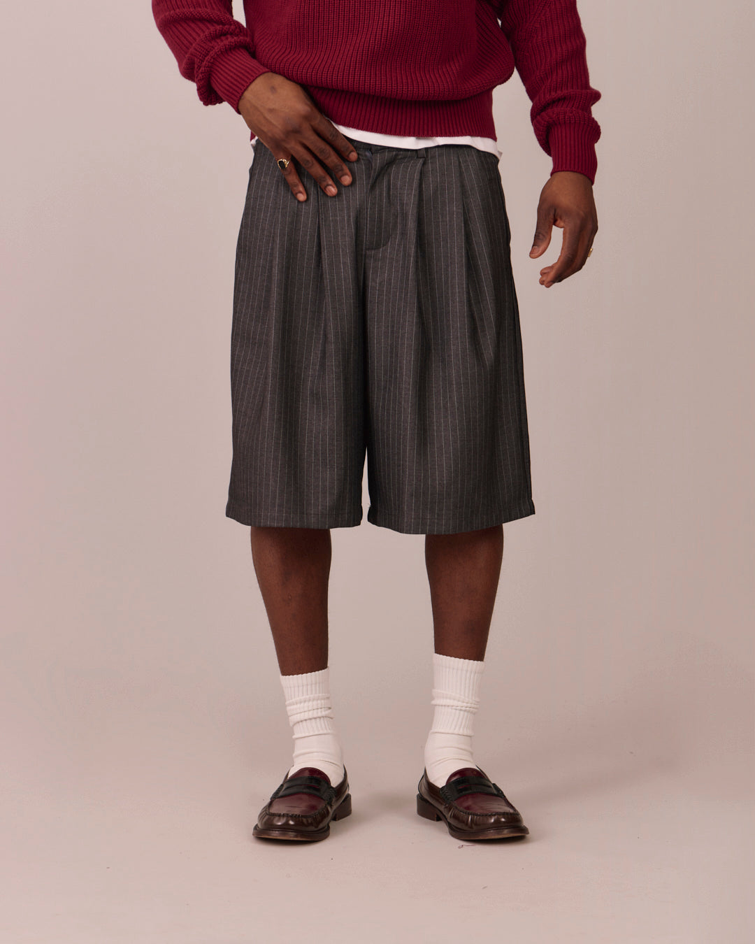 Relaxed Suit Shorts - Grey Stripe