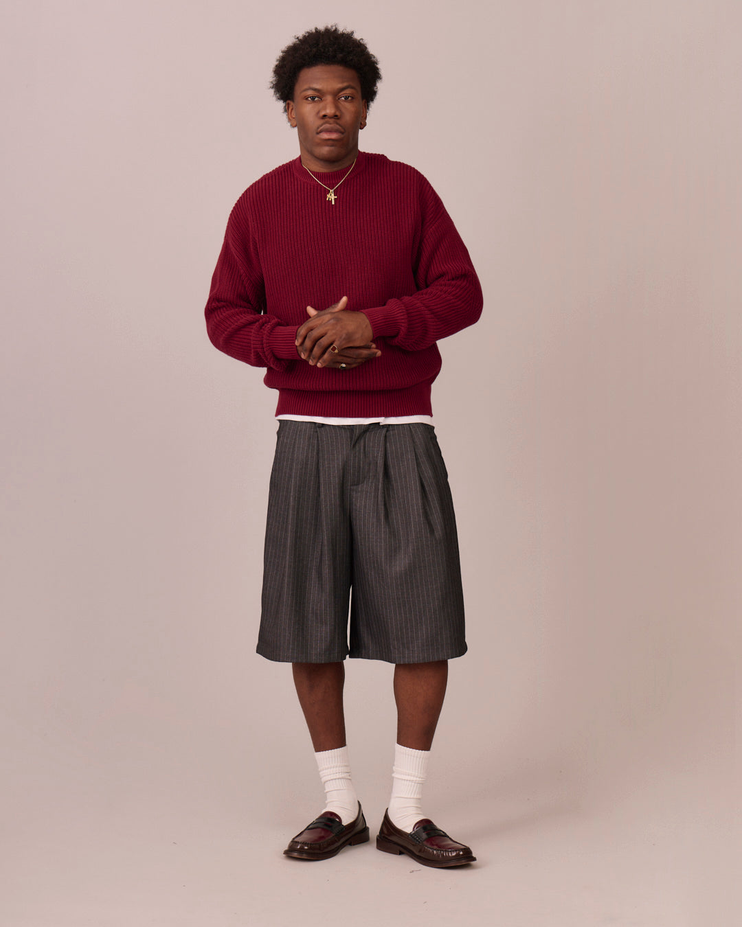 Relaxed Suit Shorts - Grey Stripe