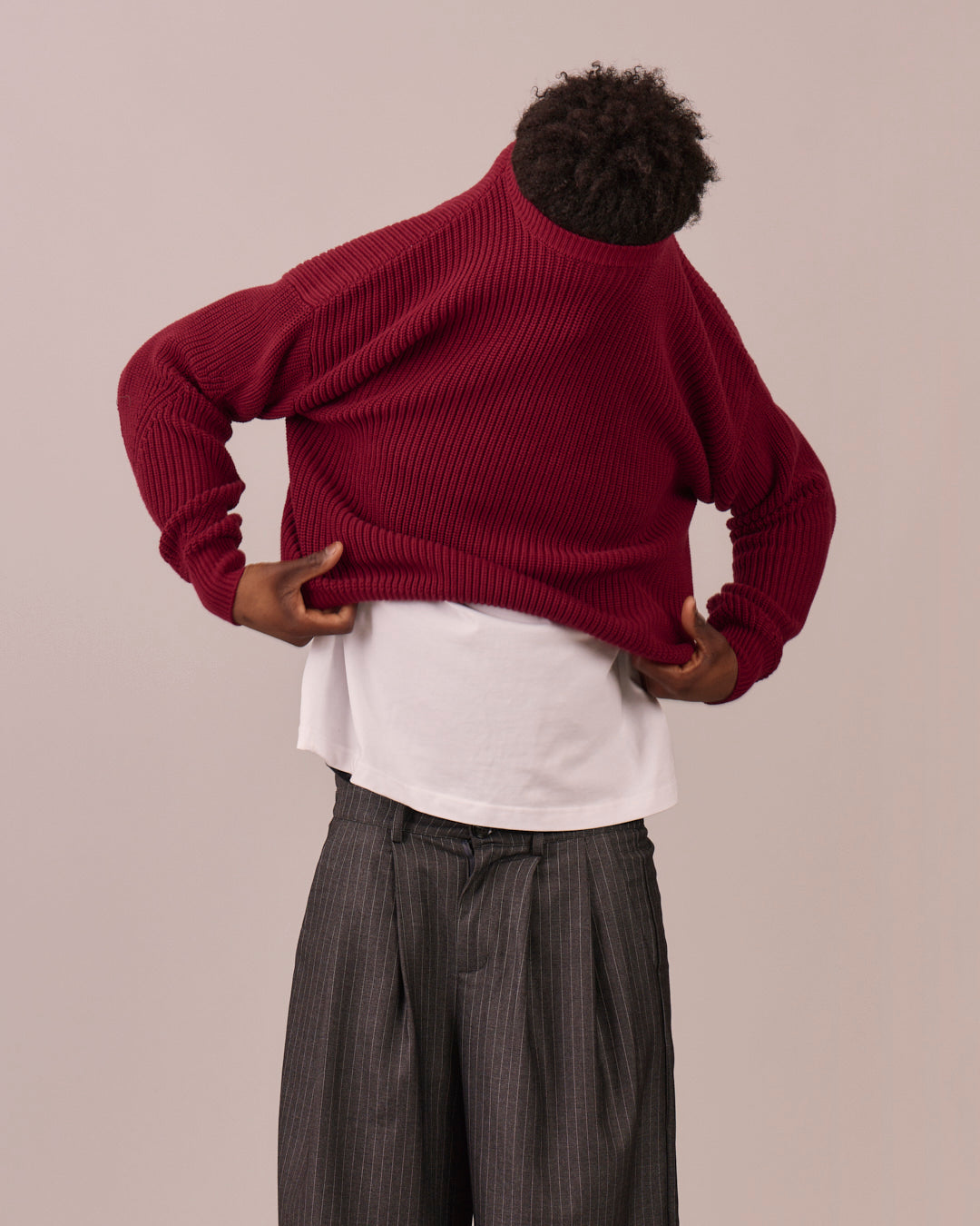 Fisherman O Neck Knit - Burgundy