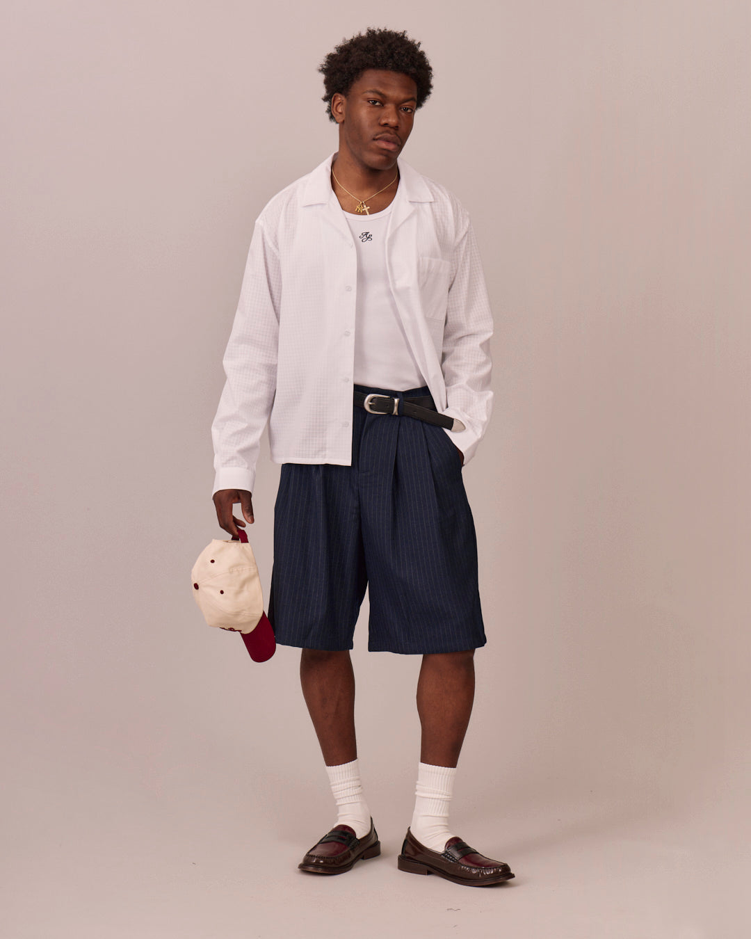 Relaxed Suit Shorts - Navy Stripe