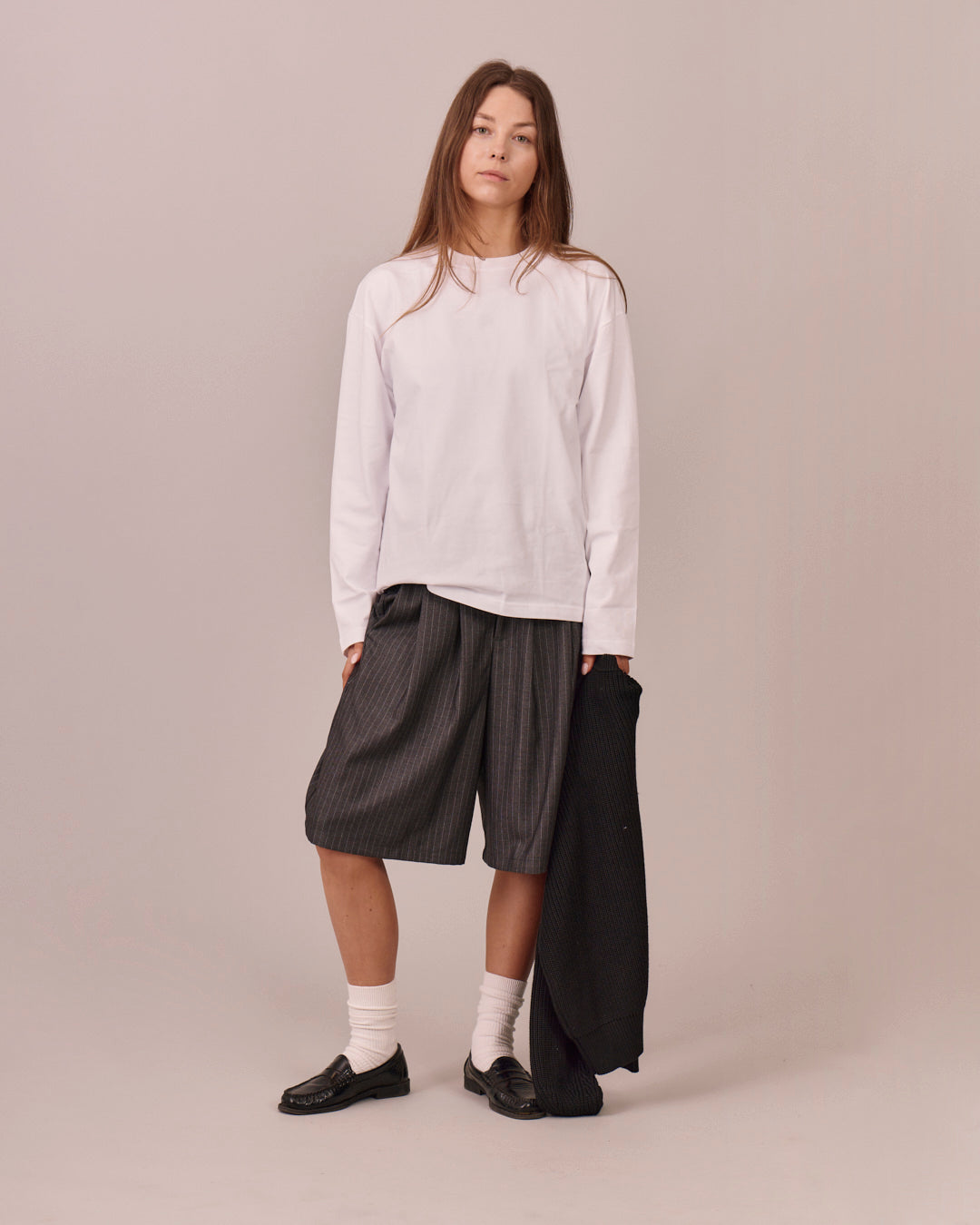 Relaxed Suit Shorts - Grey Stripe
