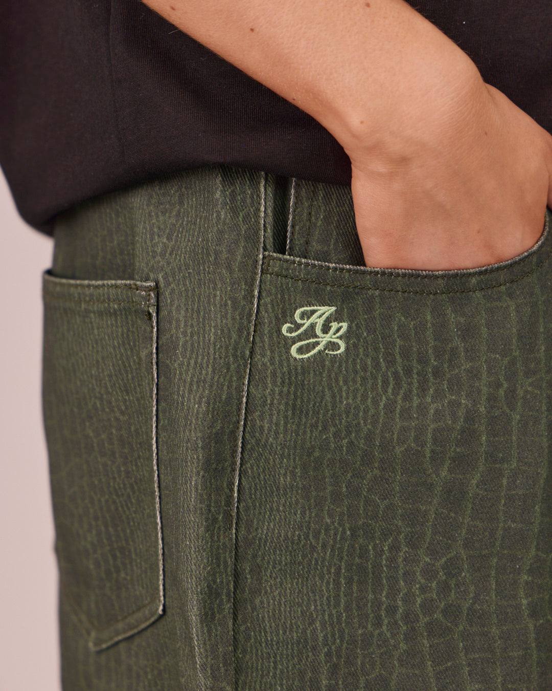 Baggy Canvas Pants - Green Croc