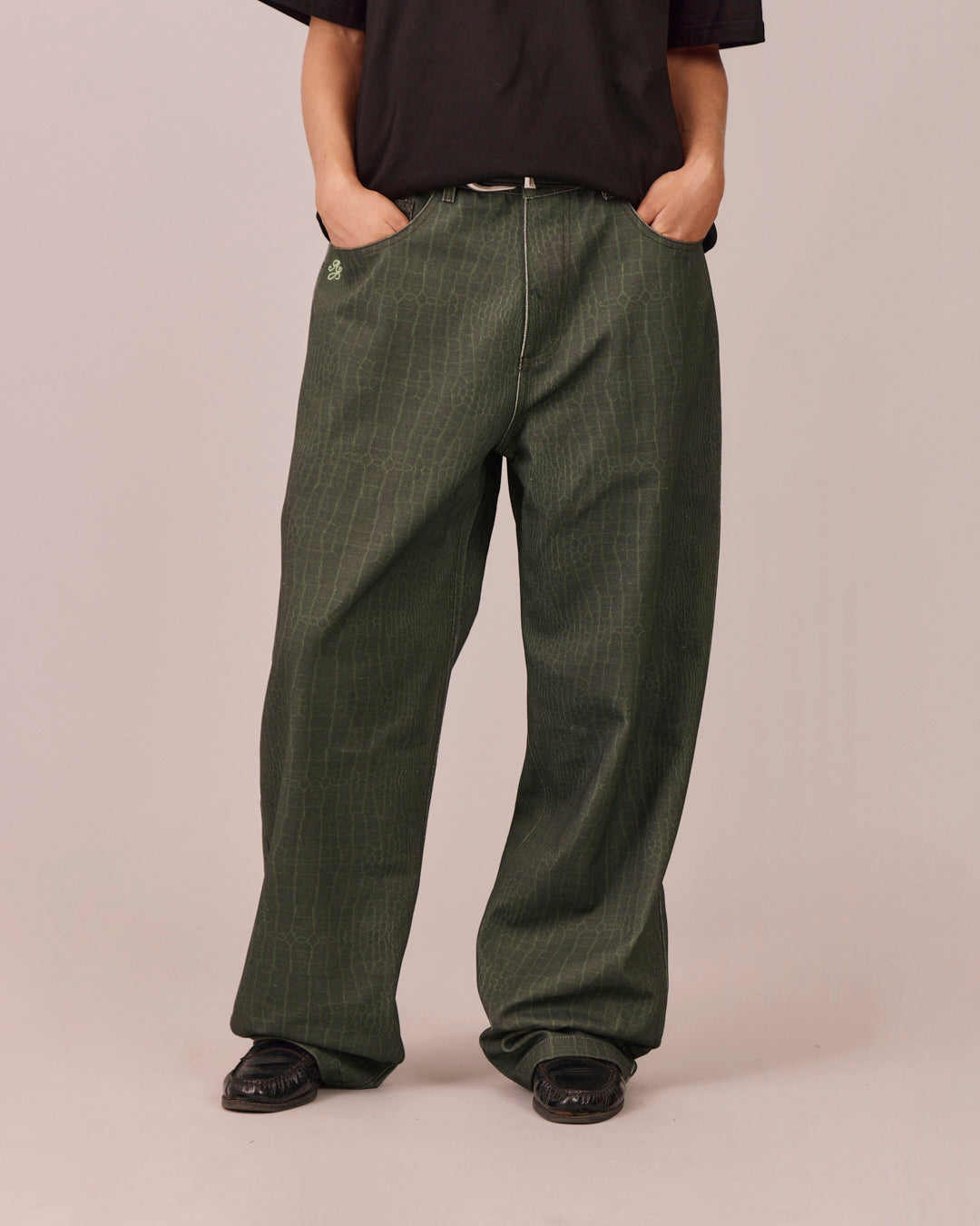 Baggy Canvas Pants - Green Croc
