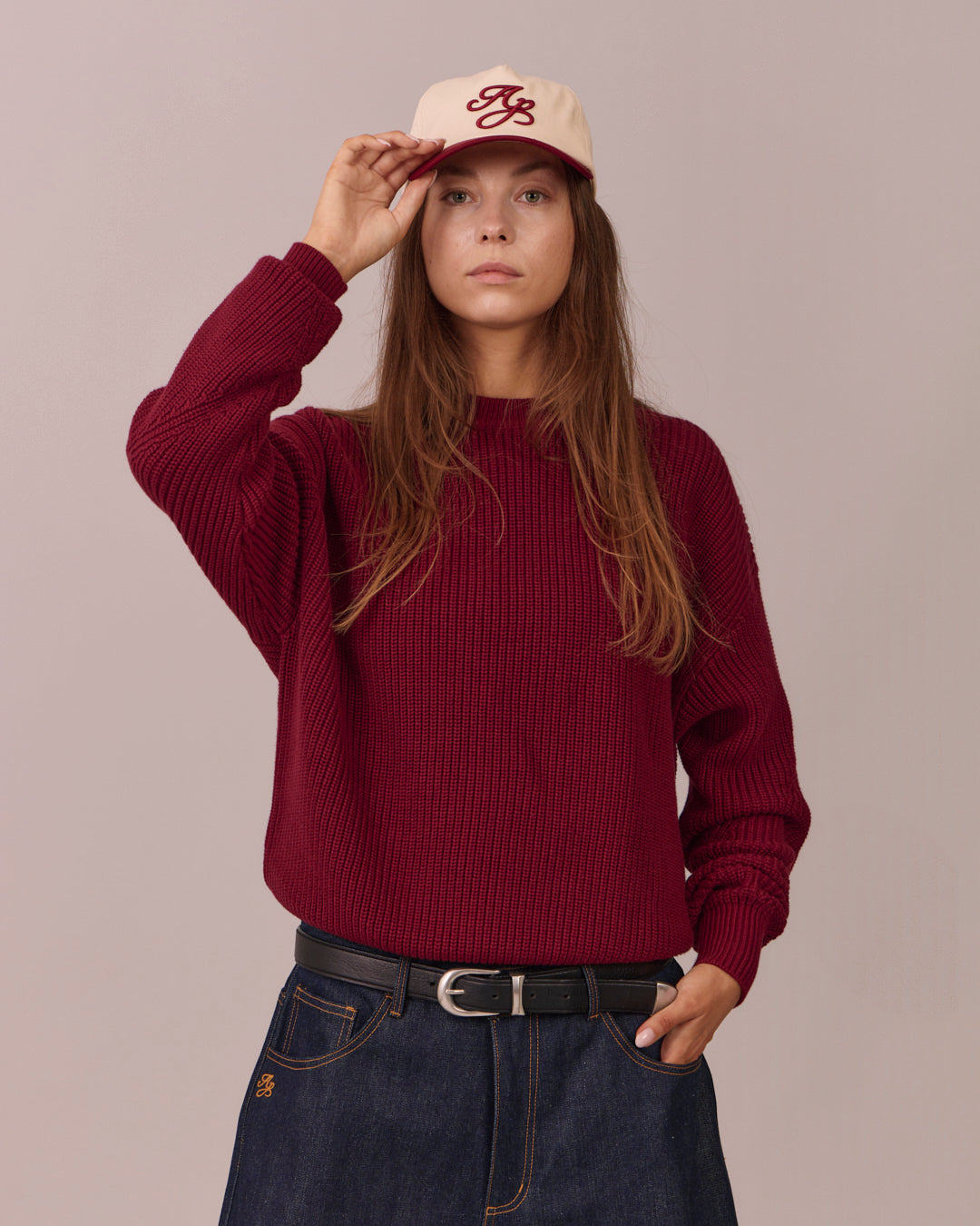 Fisherman O Neck Knit - Burgundy