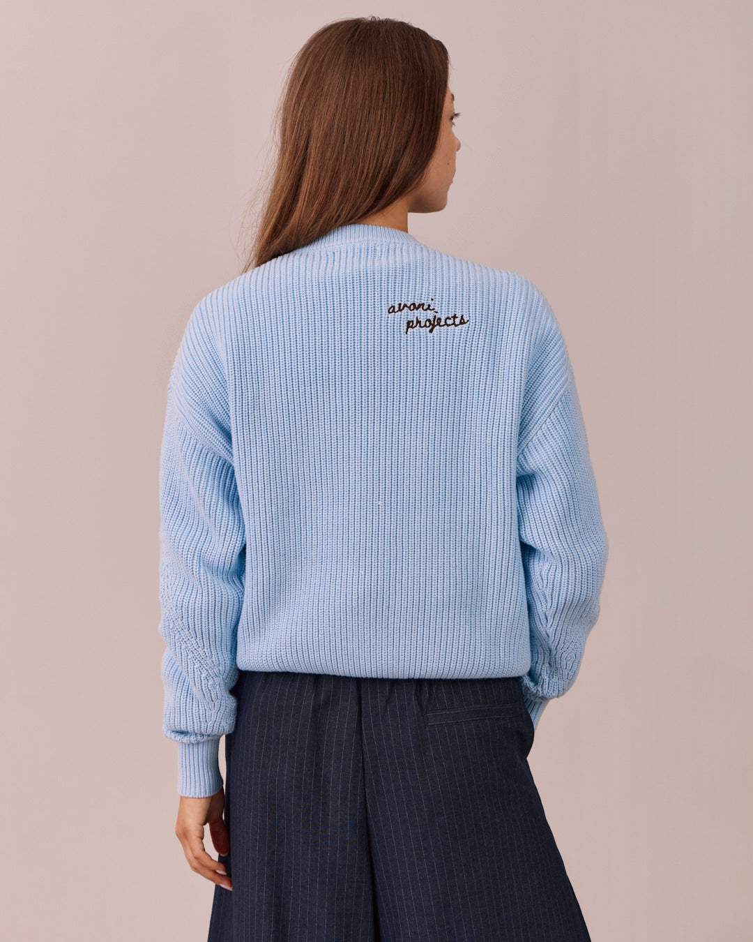 Fisherman O Neck Knit - Baby Blue