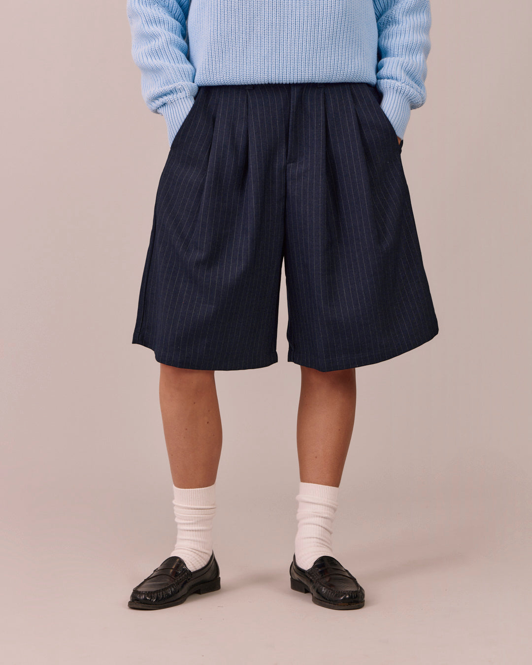 Relaxed Suit Shorts - Navy Stripe