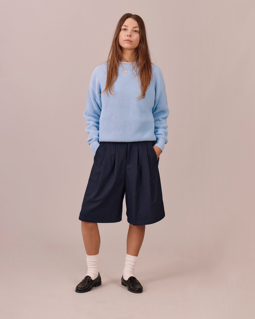 Fisherman O Neck Knit - Baby Blue