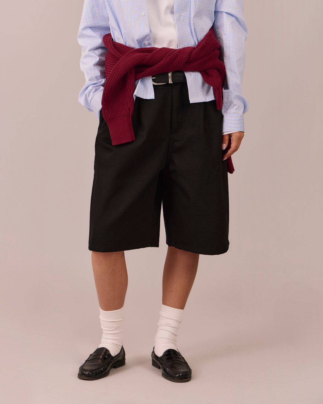 Baggy Pleated Jorts - Black