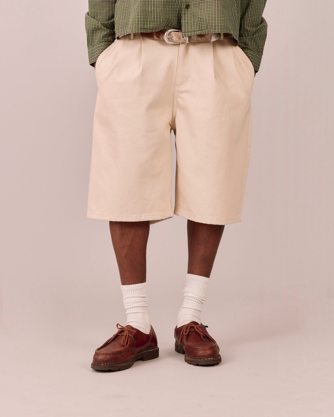 Baggy Pleated Jorts - Beige