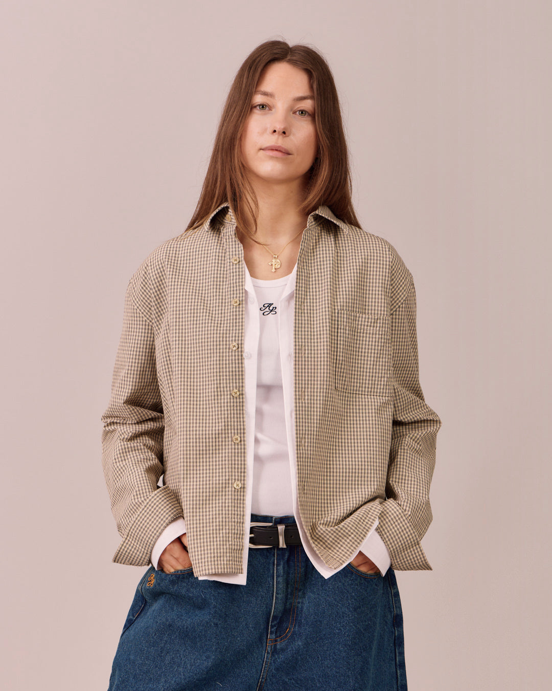 LS Checkered Shirt - Warm Sand/Navy