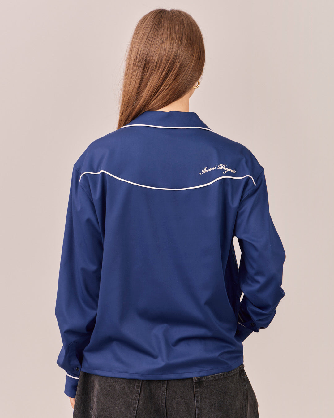 LS Western Shirt w. Piping - Navy