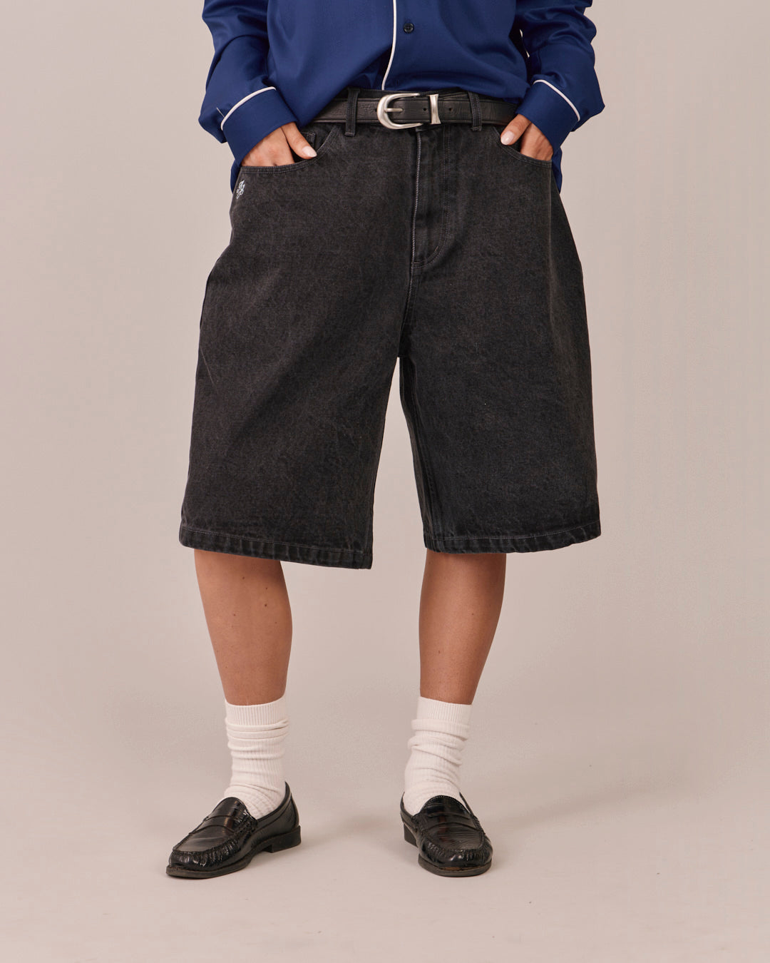 Baggy Denim Jorts - Black
