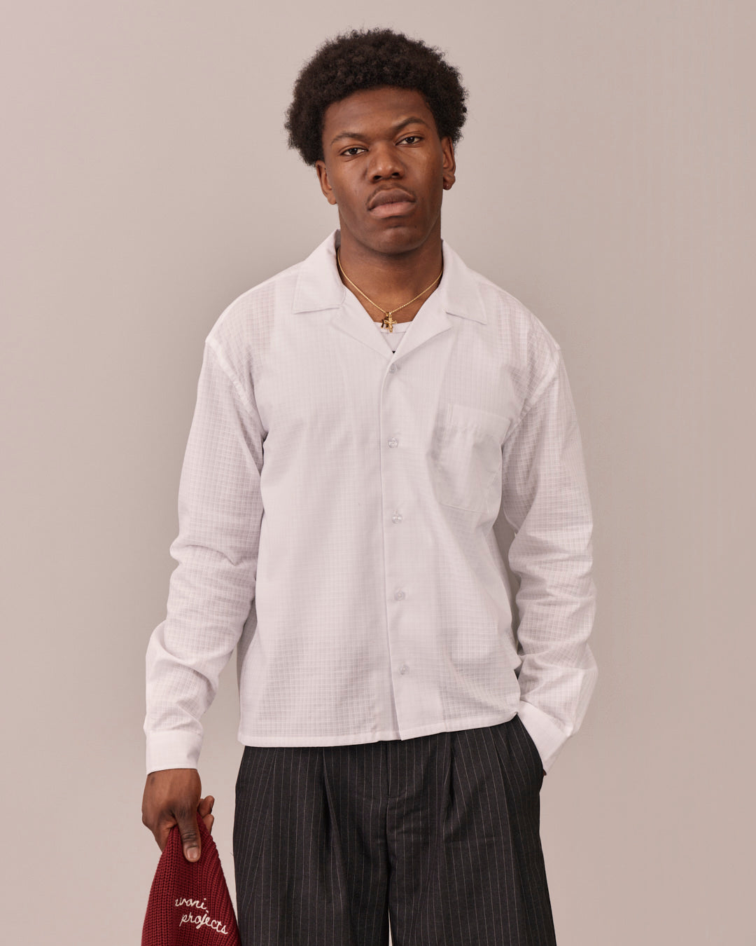 LS See Through Checkered Shirt - White