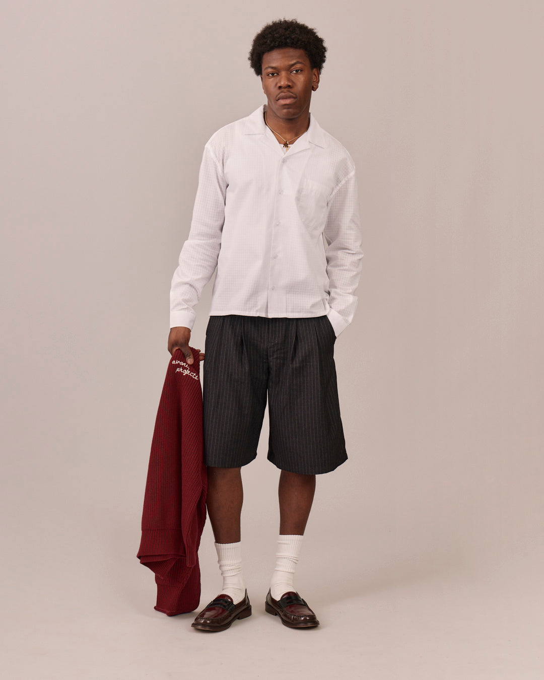 LS See Through Checkered Shirt - White