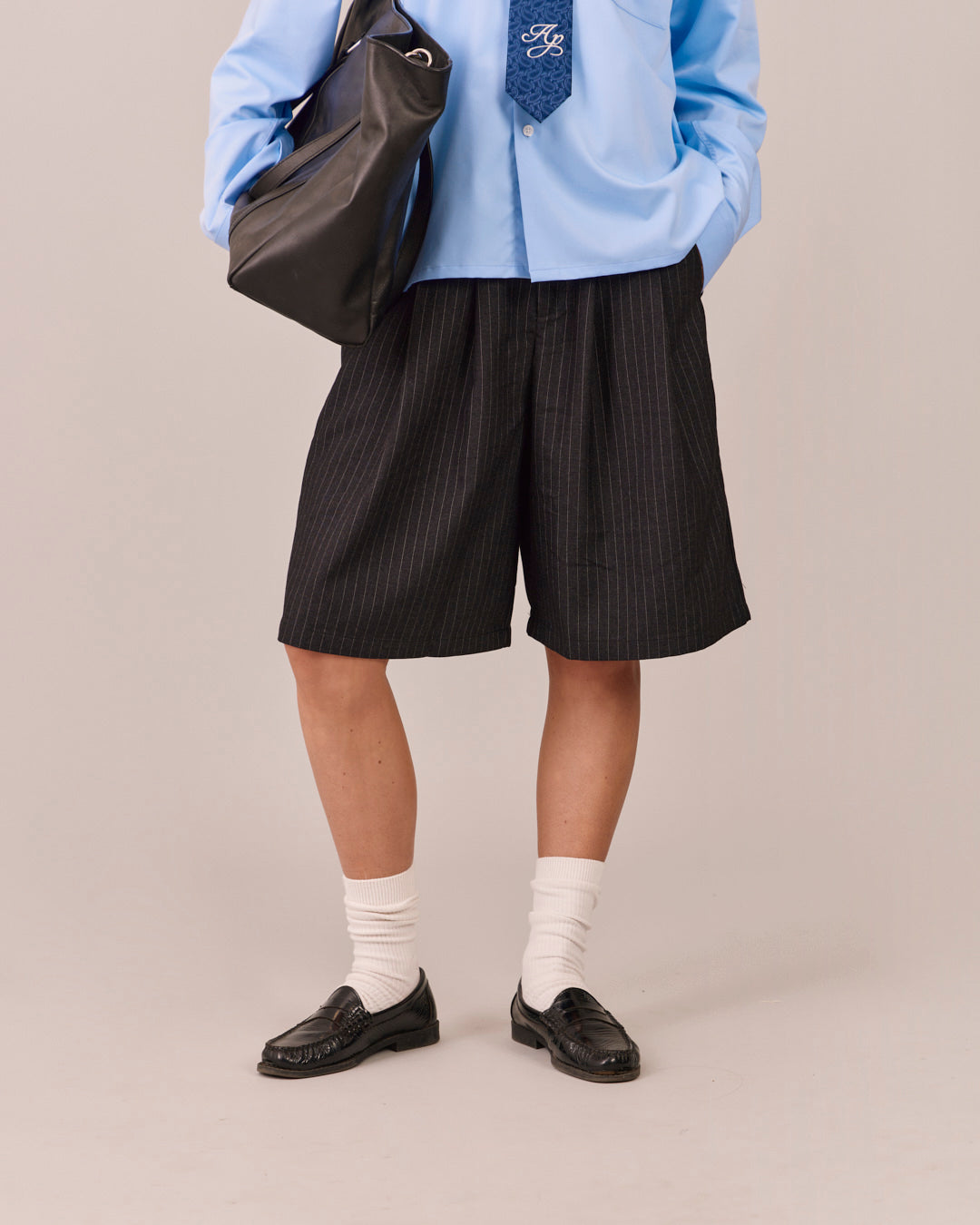 Relaxed Suit Shorts - Black Stripe