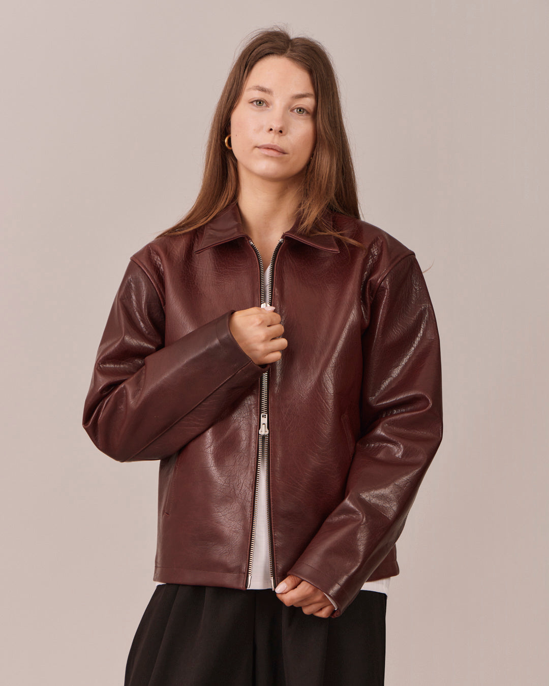 High Gloss Leather Jacket - Mahogany