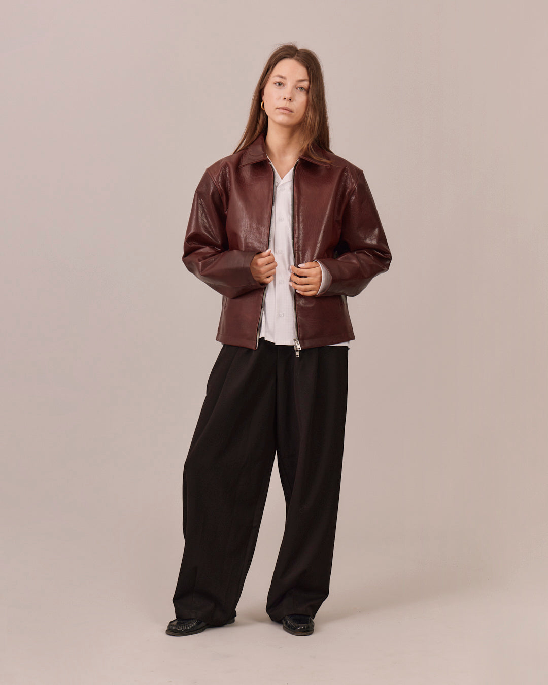 High Gloss Leather Jacket - Mahogany