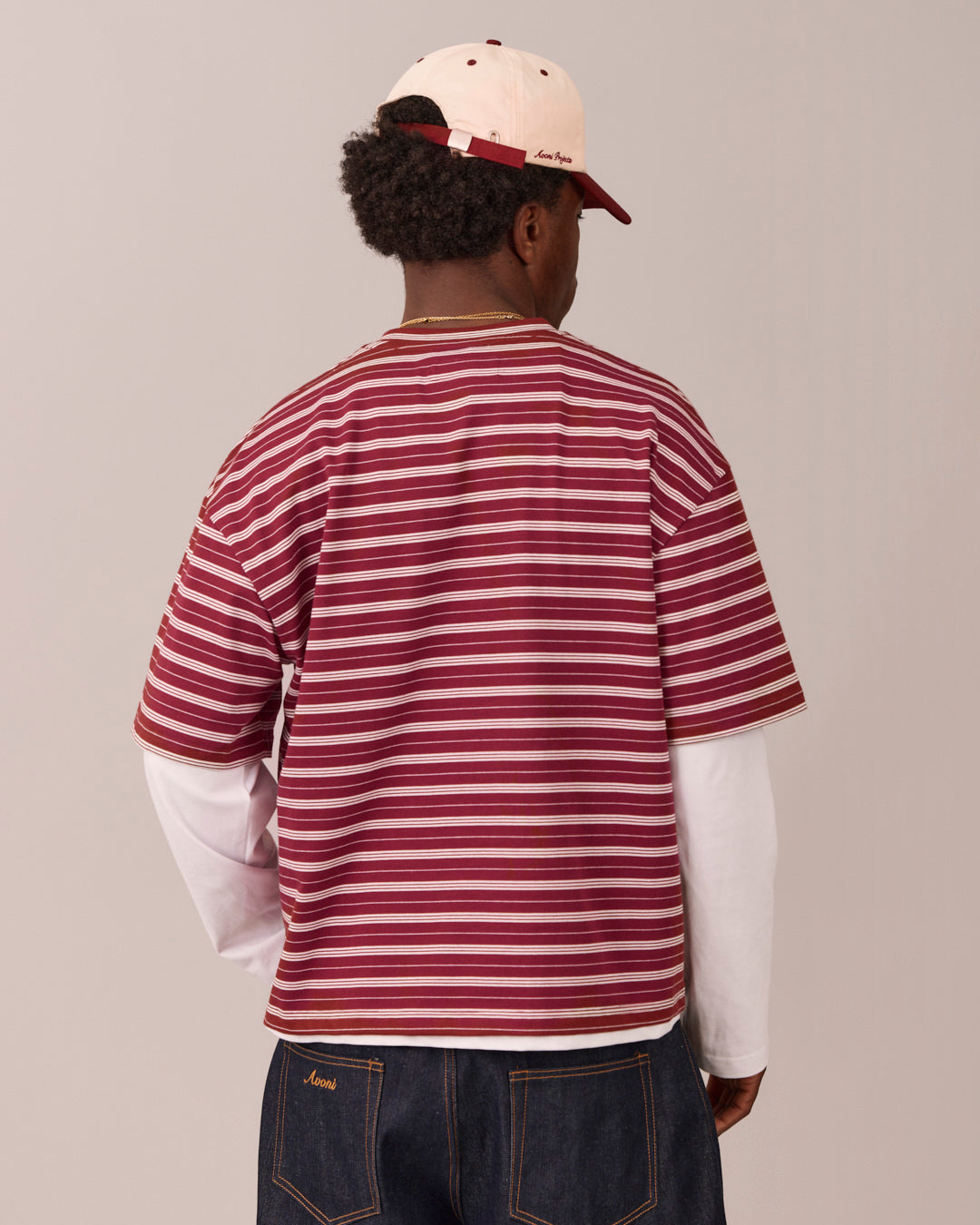 Boxy SS Tee - Burgundy Stripe