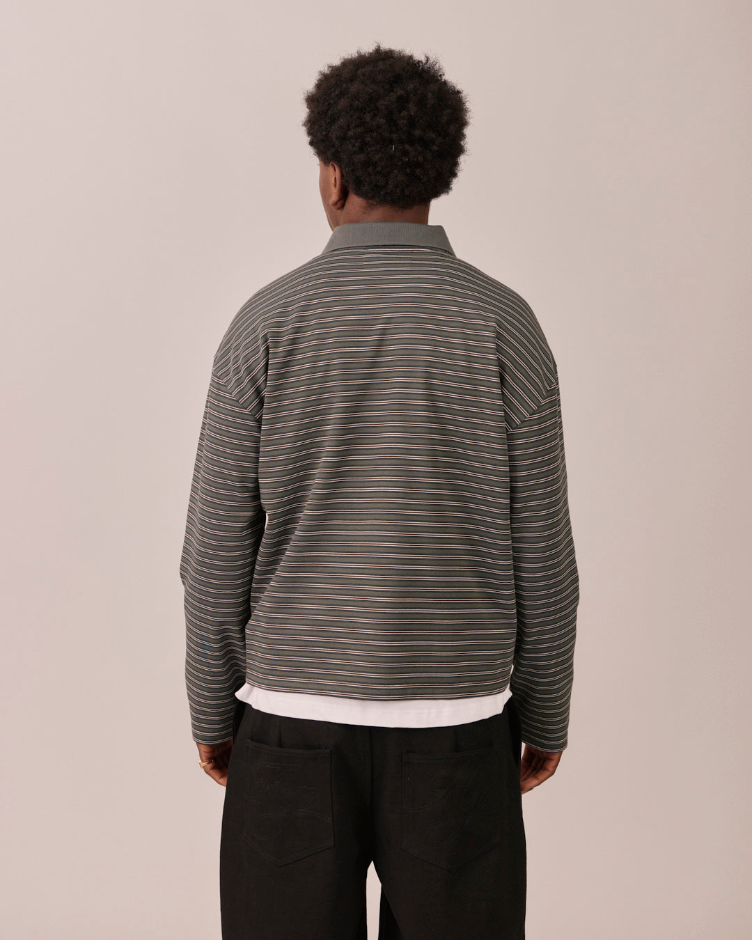 LS Polo Shirt - Dark Green Stripe